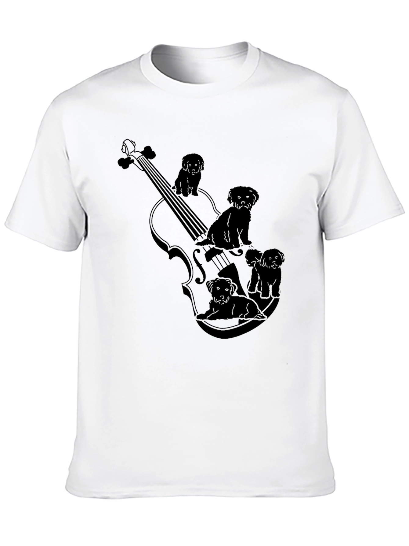 Violin & Puppies Graphic Black T-Shirt