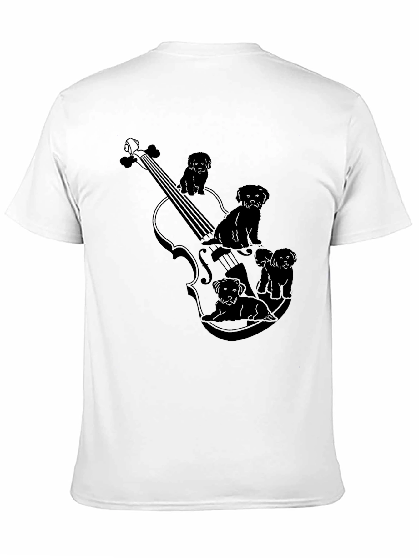 Violin & Puppies Graphic Black T-Shirt