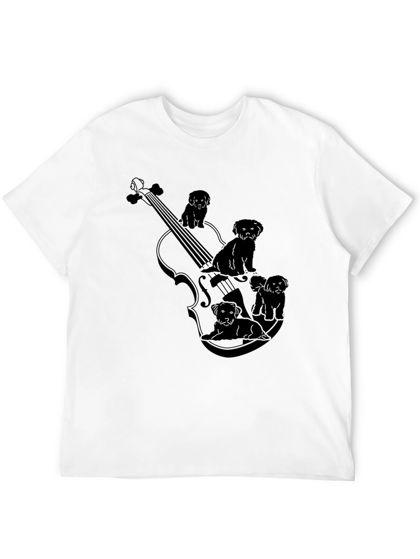 Violin & Puppies Graphic Black T-Shirt