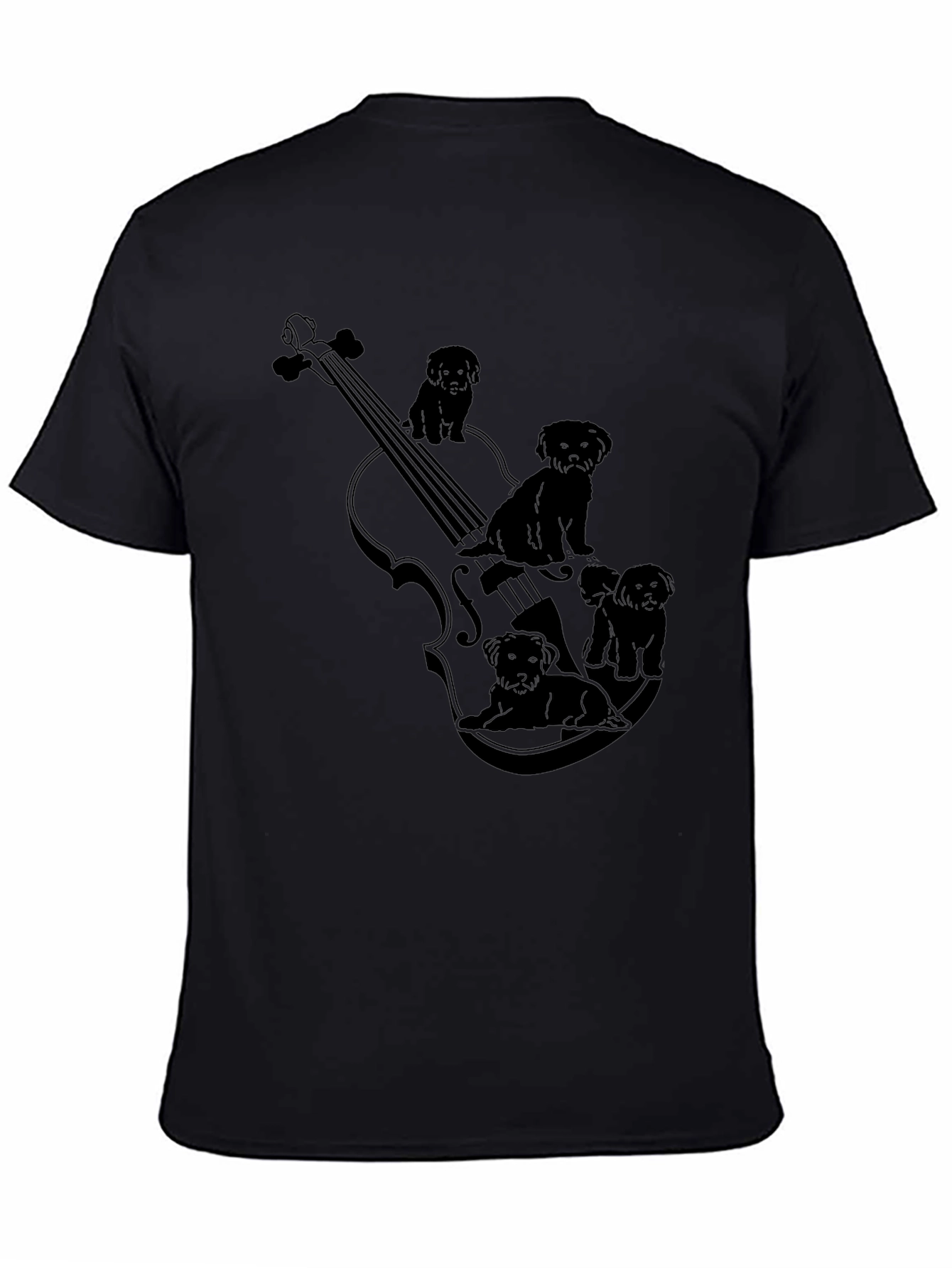 Violin & Puppies Graphic Black T-Shirt