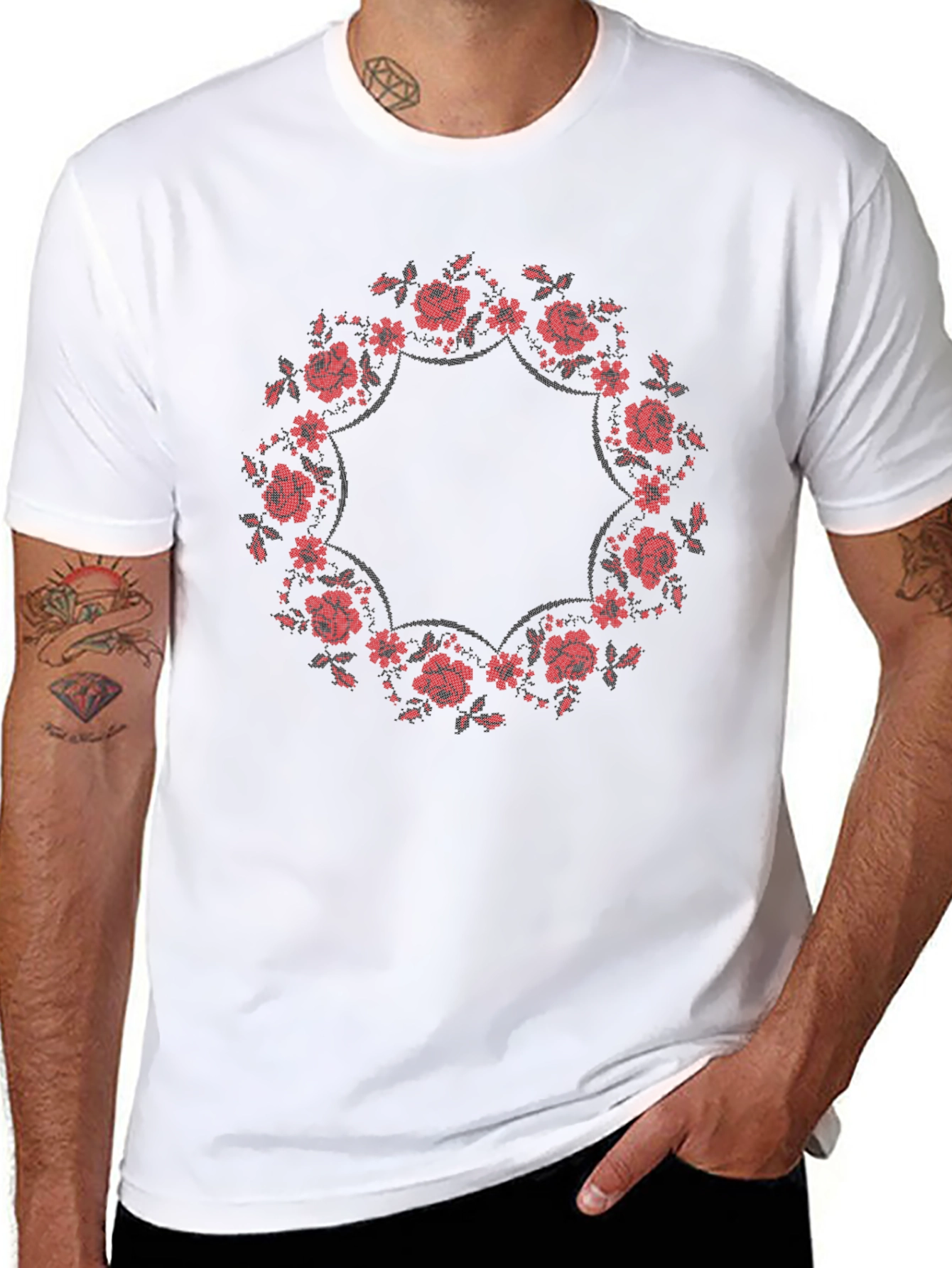 Floral Wreath Graphic Tee - Classic Black