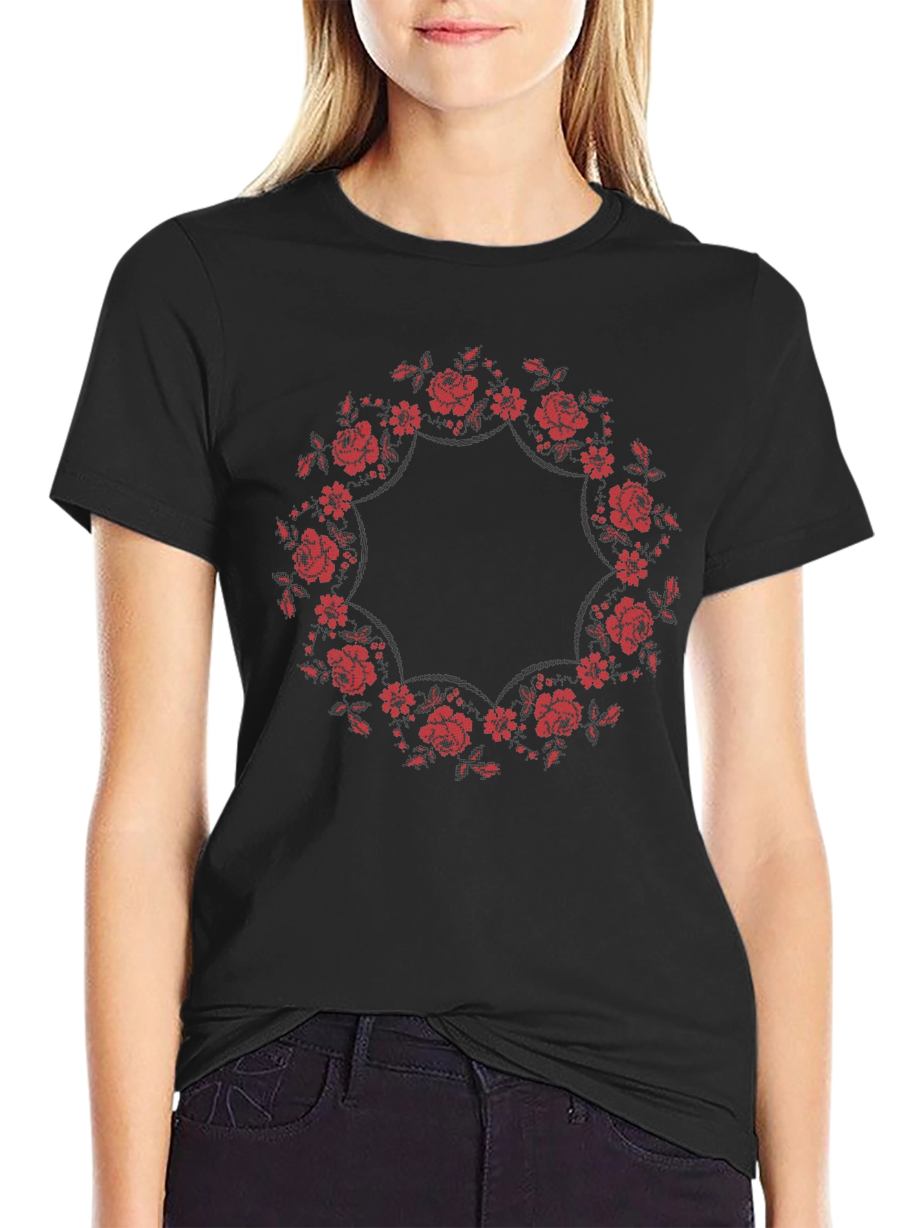 Floral Wreath Graphic Tee - Classic Black