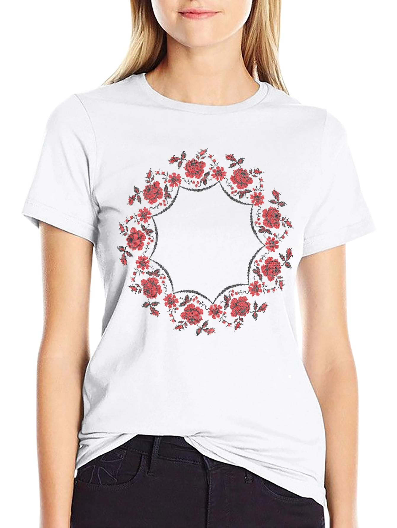 Floral Wreath Graphic Tee - Classic Black
