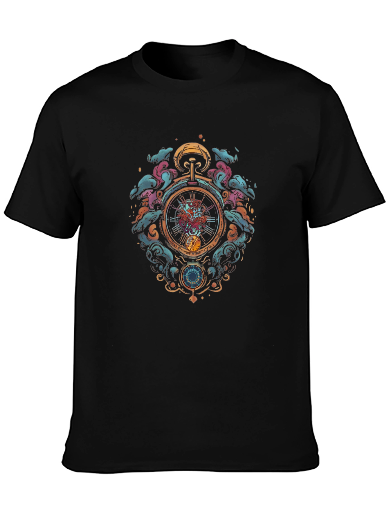 Steampunk Pocket Watch Graphic Tee - Mens Black T-Shirt