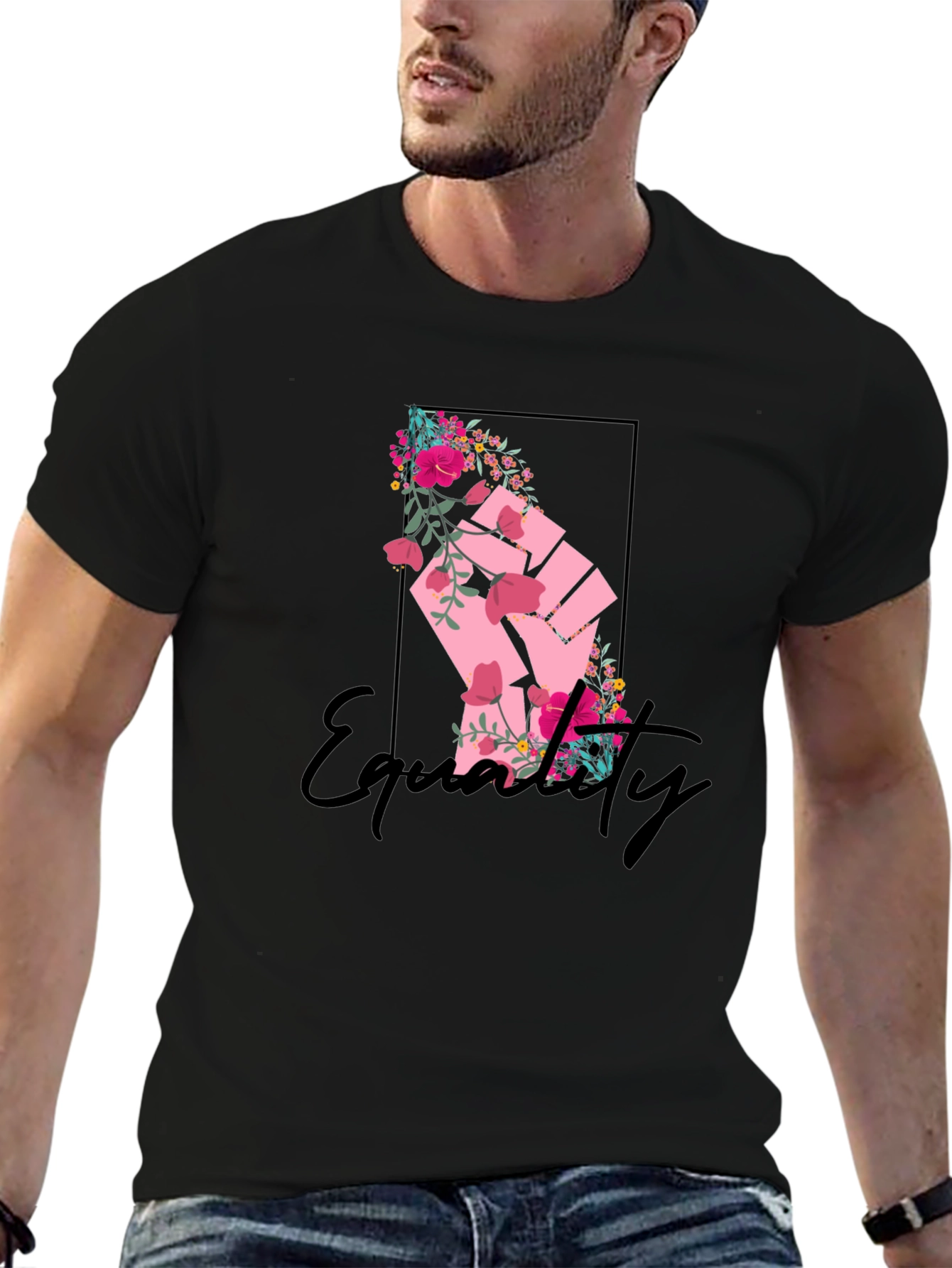 Equality Floral Fist Graphic Tee - Black
