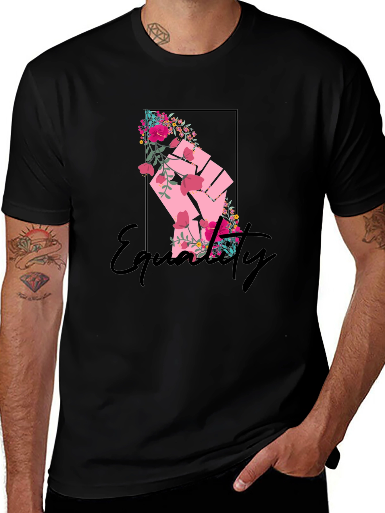 Equality Floral Fist Graphic Tee - Black