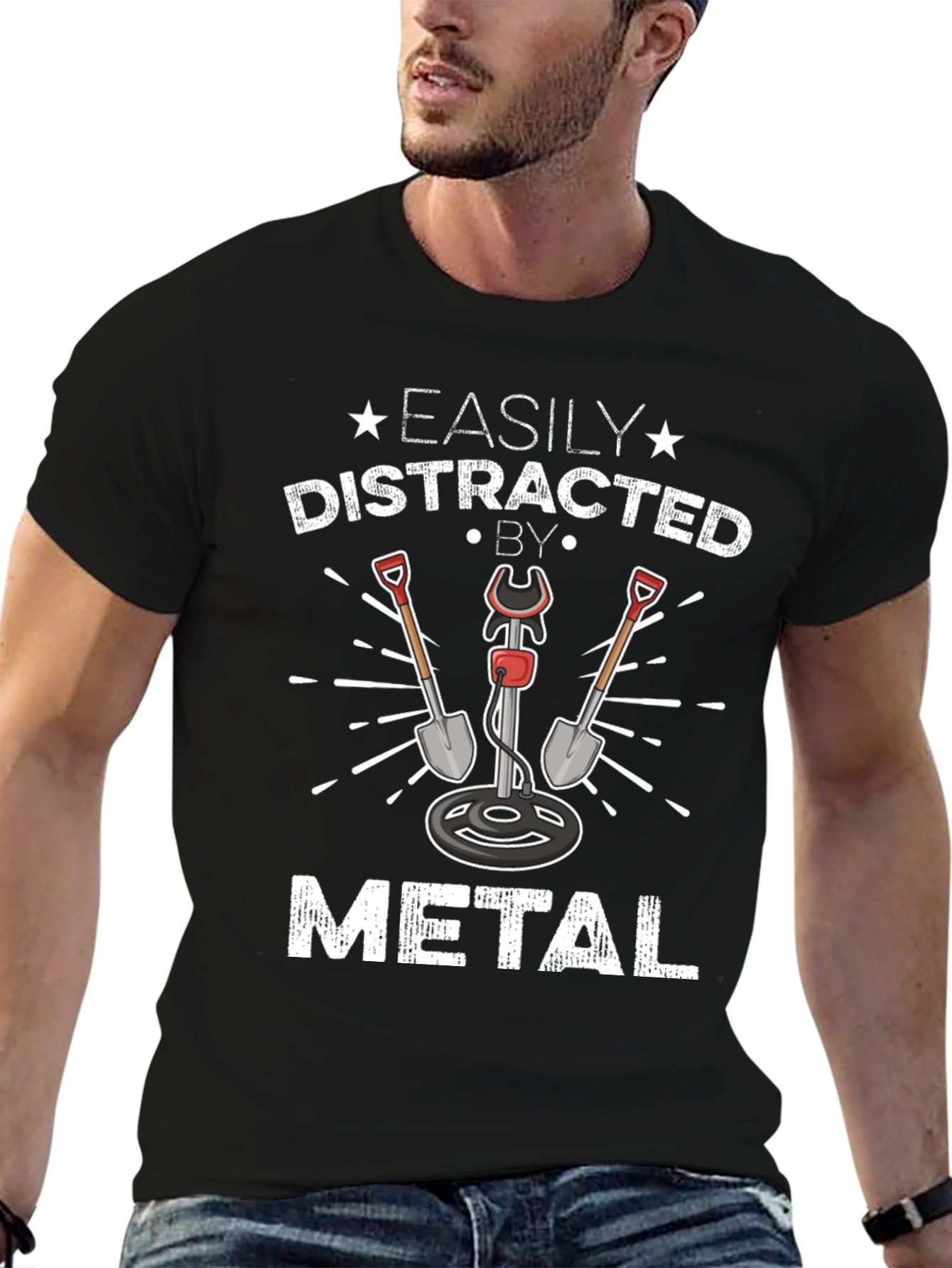 Easily Distracted By Metal Detecting Black T-Shirt