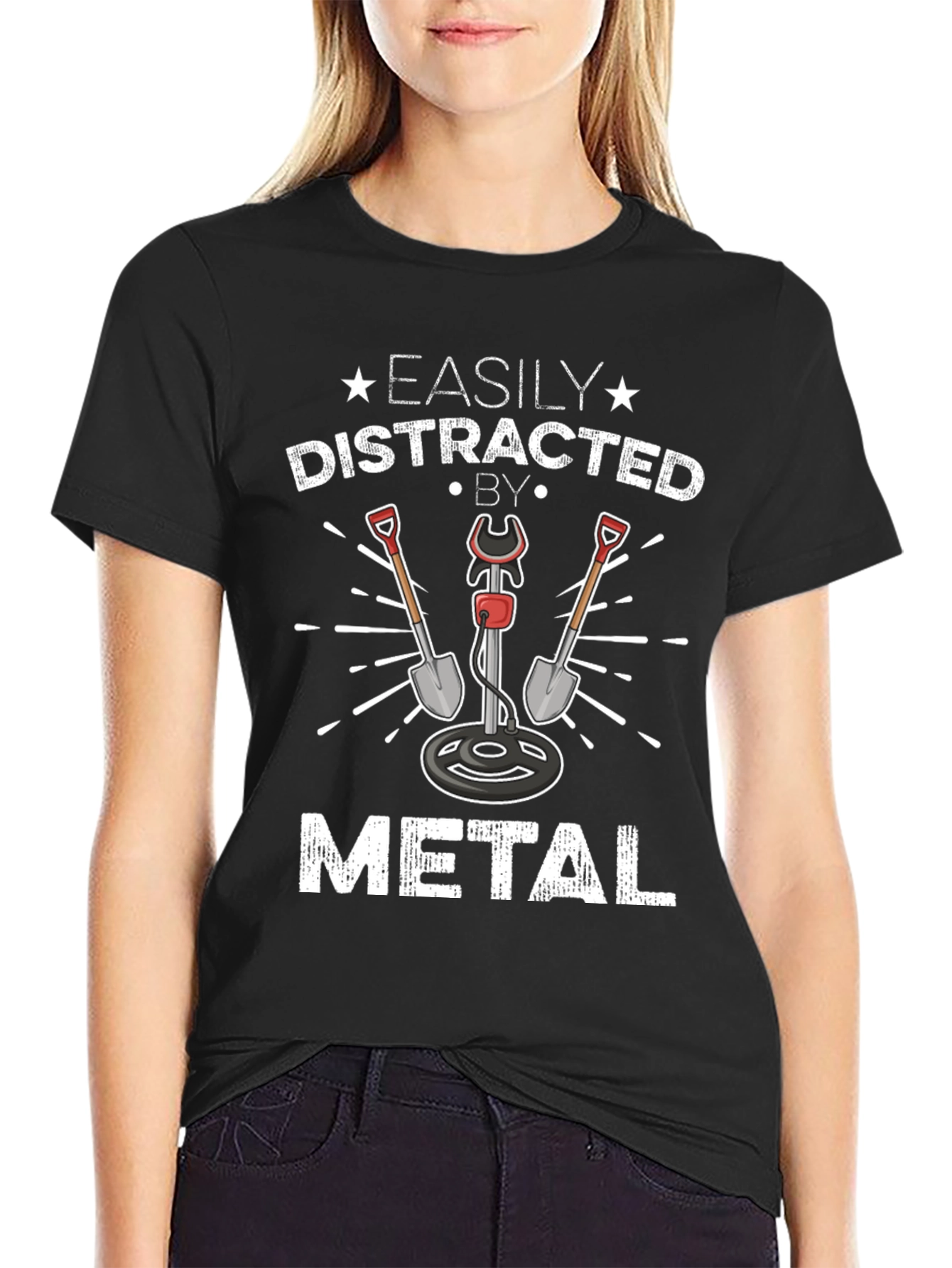 Easily Distracted By Metal Detecting Black T-Shirt