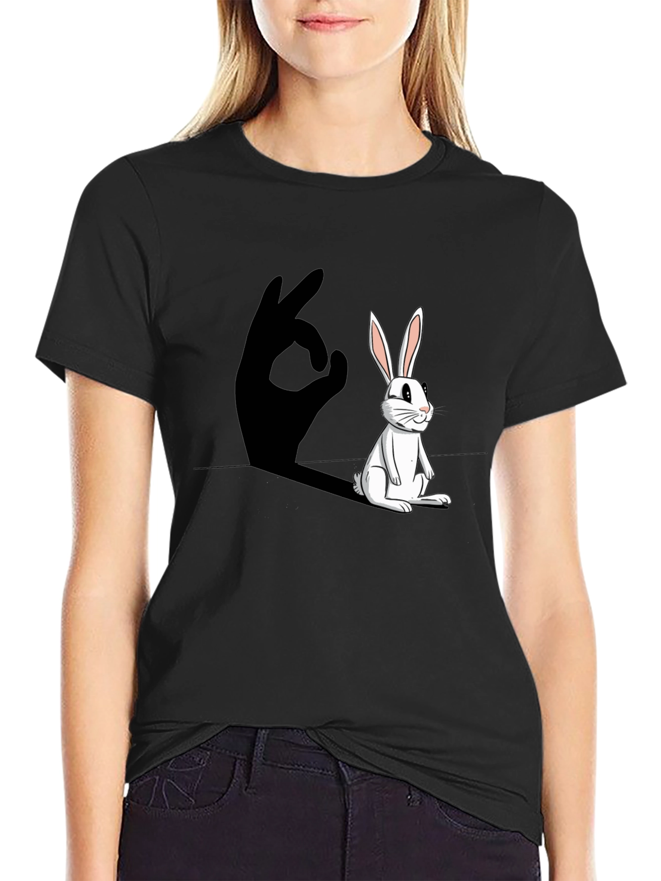 Rabbit Shadow Hand Gesture Graphic T-Shirt