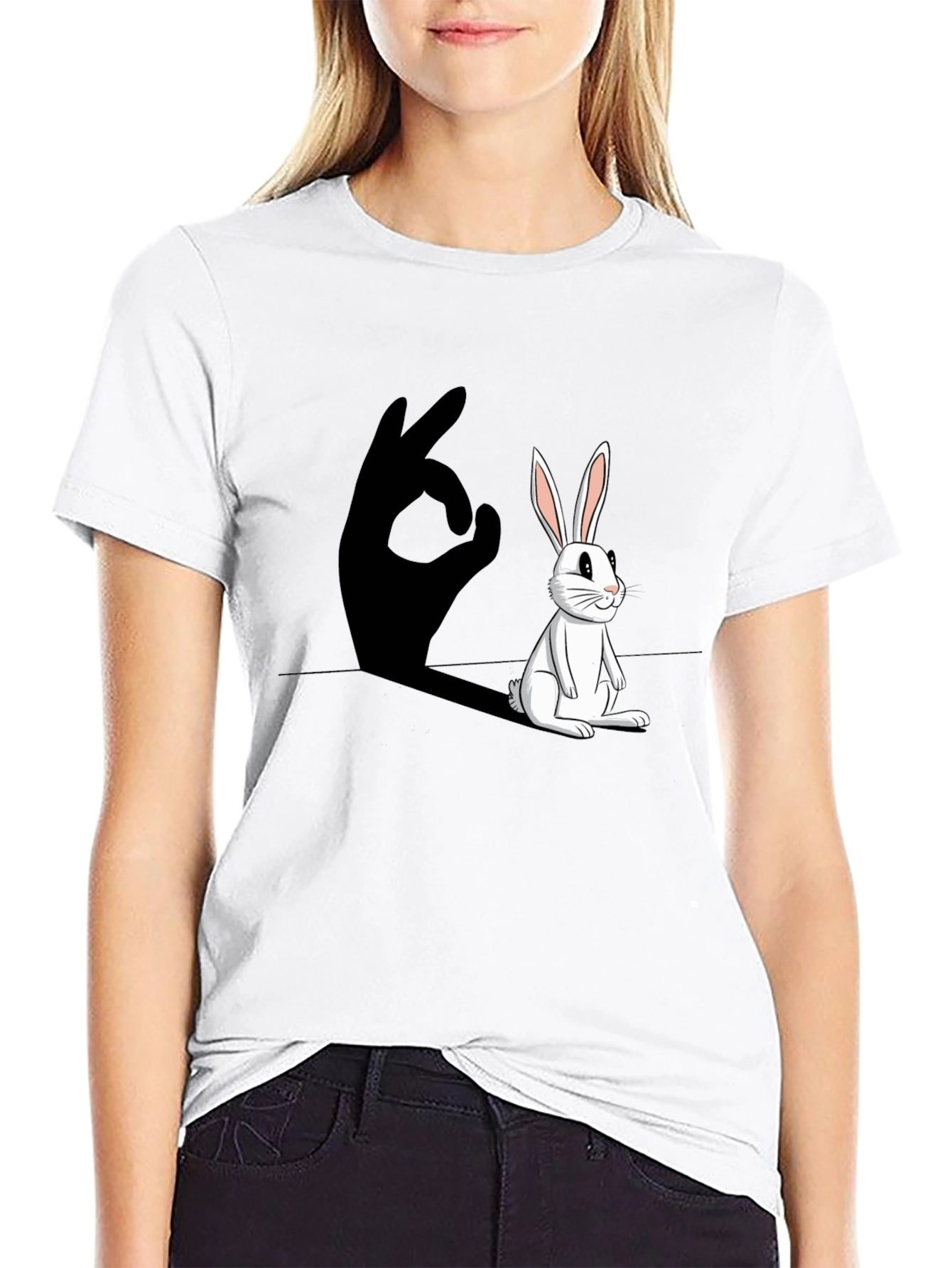 Rabbit Shadow Hand Gesture Graphic T-Shirt