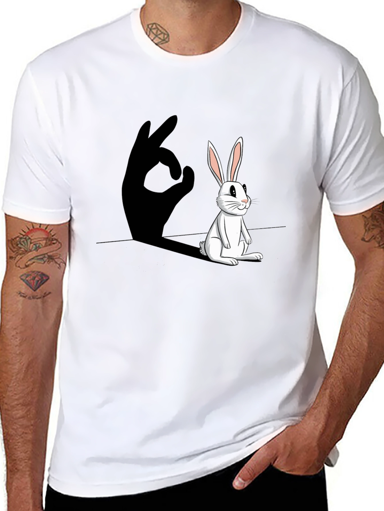 Rabbit Shadow Hand Gesture Graphic T-Shirt