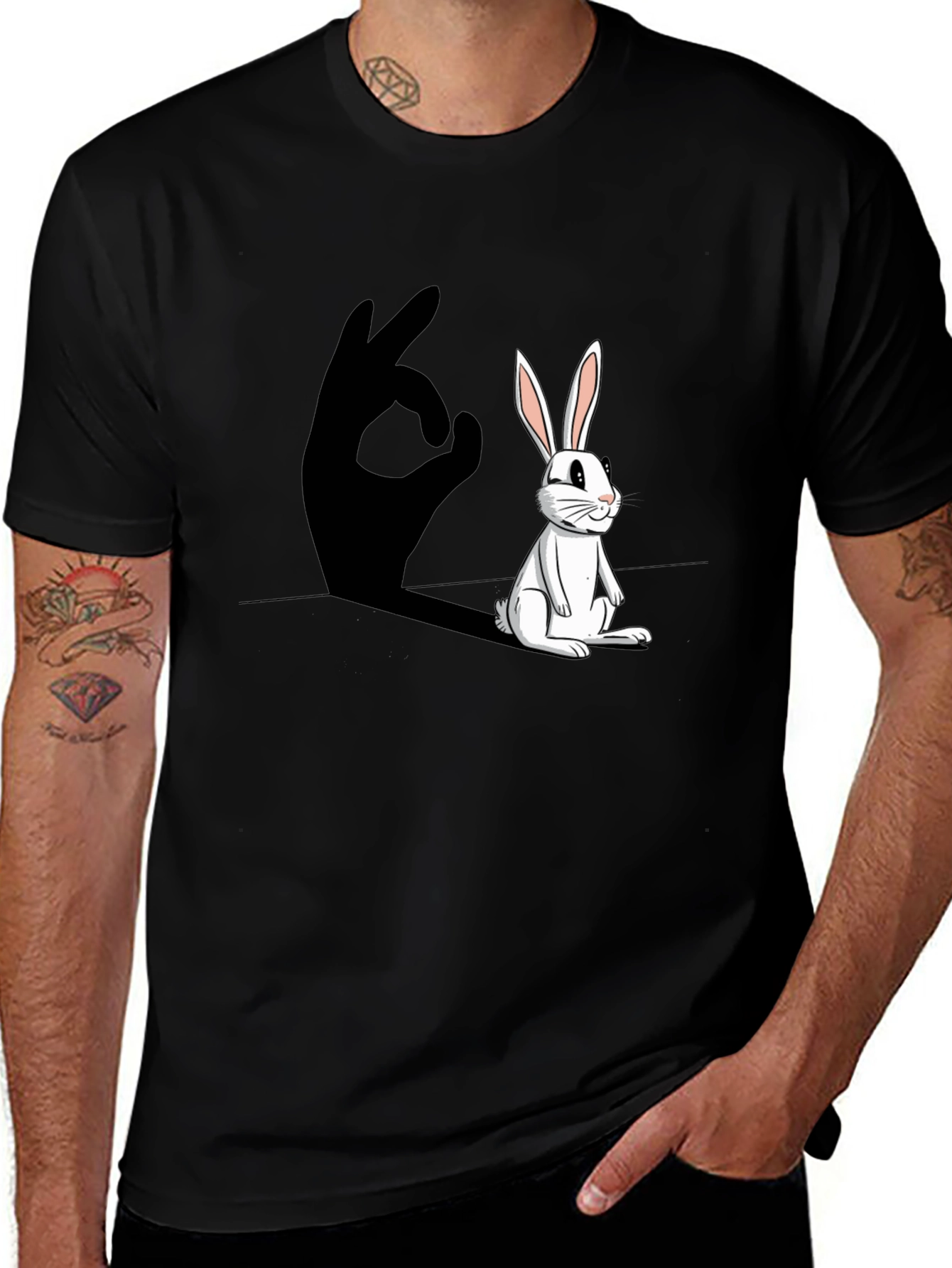 Rabbit Shadow Hand Gesture Graphic T-Shirt