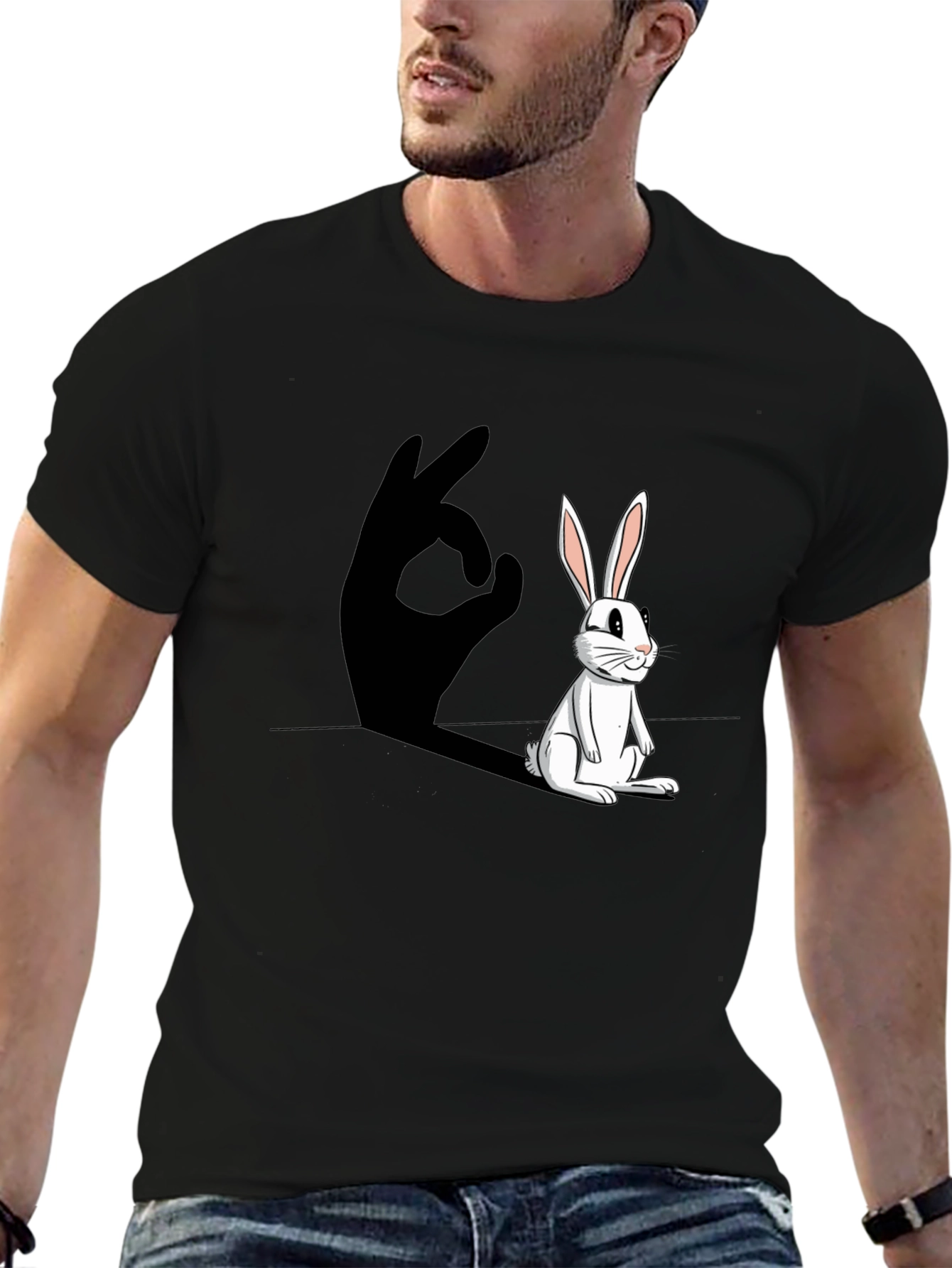 Rabbit Shadow Hand Gesture Graphic T-Shirt