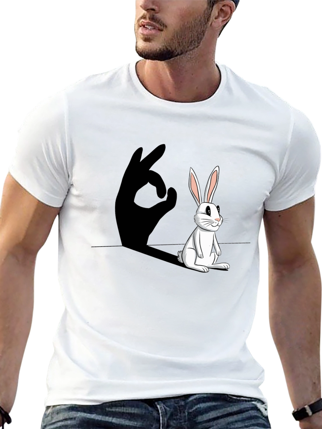 Rabbit Shadow Hand Gesture Graphic T-Shirt