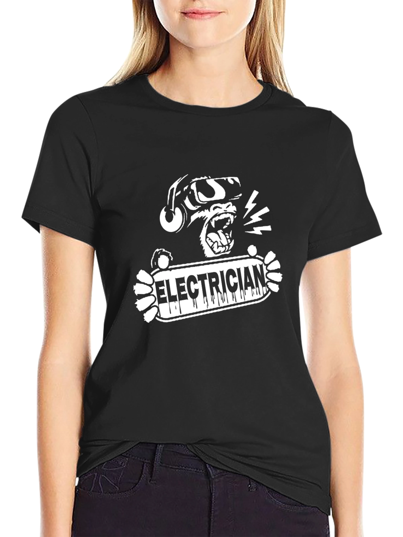 Electrician Monkey Graphic Black T-Shirt