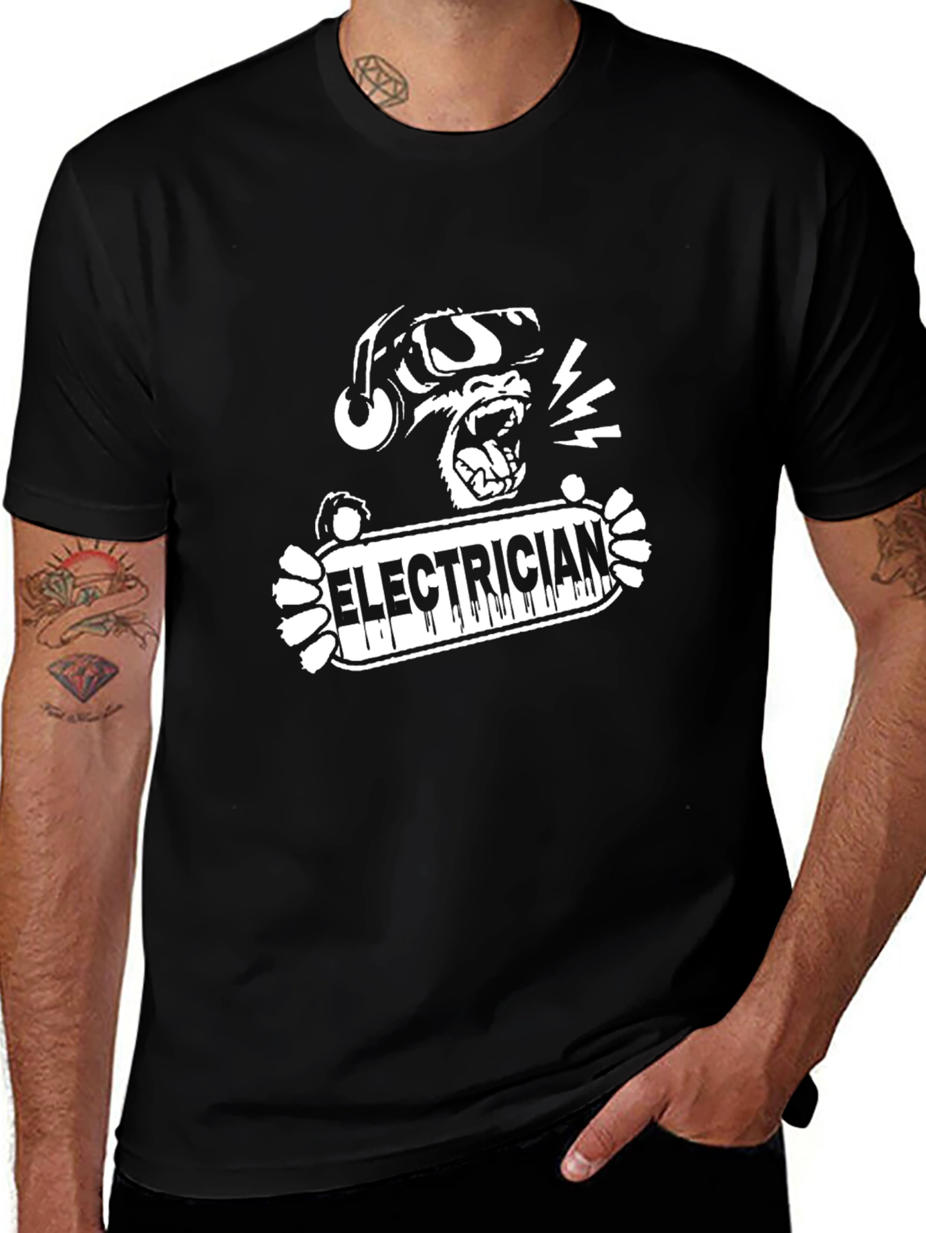 Electrician Monkey Graphic Black T-Shirt