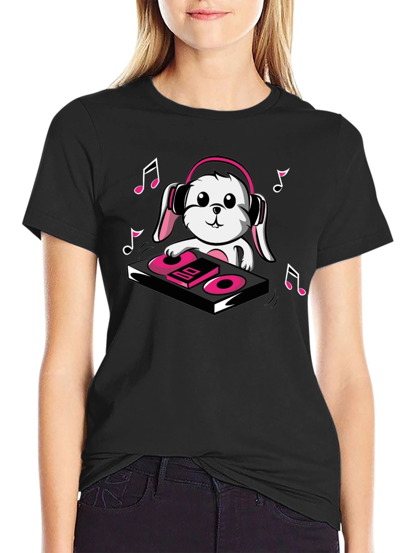 DJ Bunny T-Shirt - Black Cotton Graphic Tee