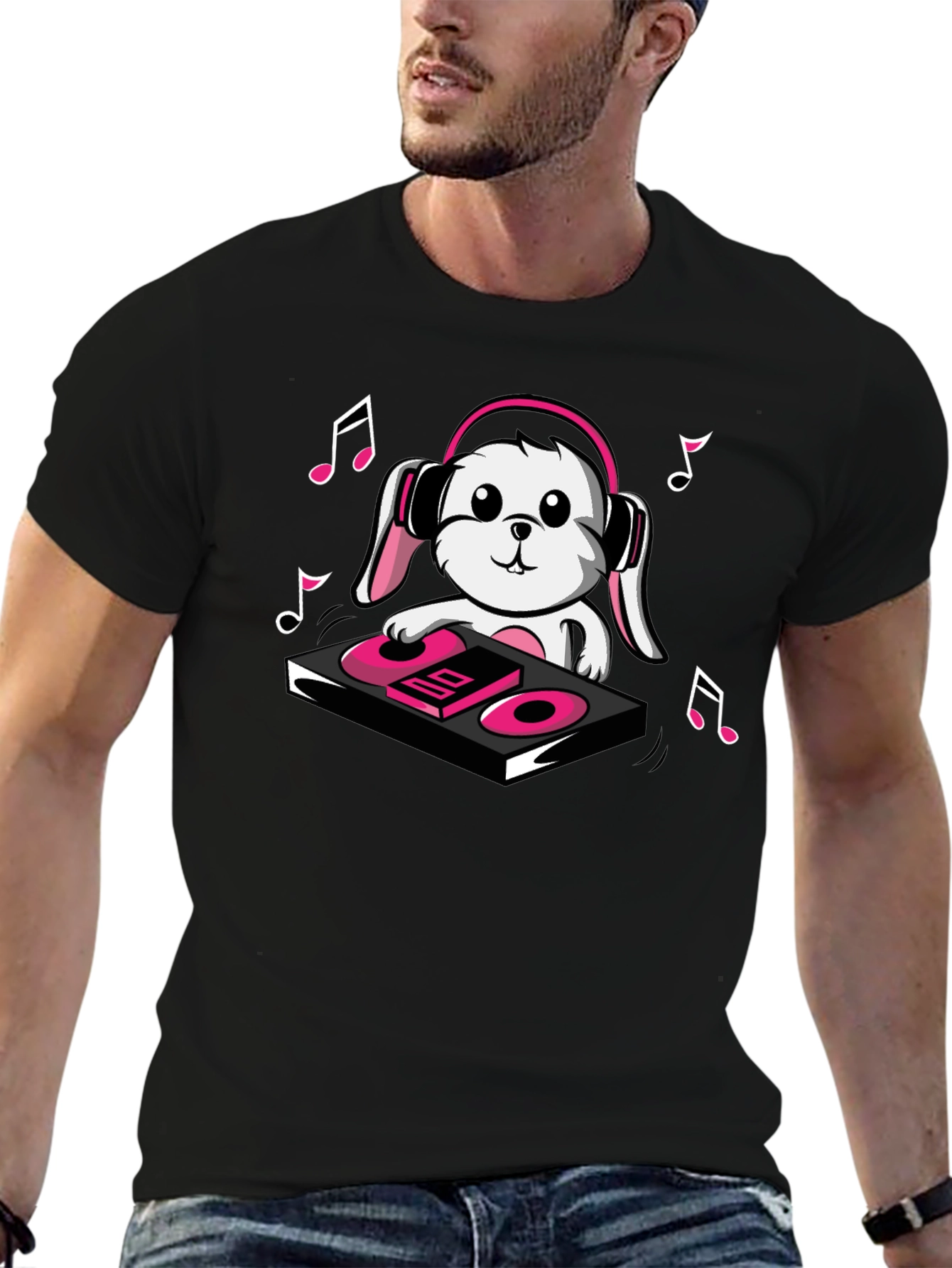 DJ Bunny T-Shirt - Black Cotton Graphic Tee