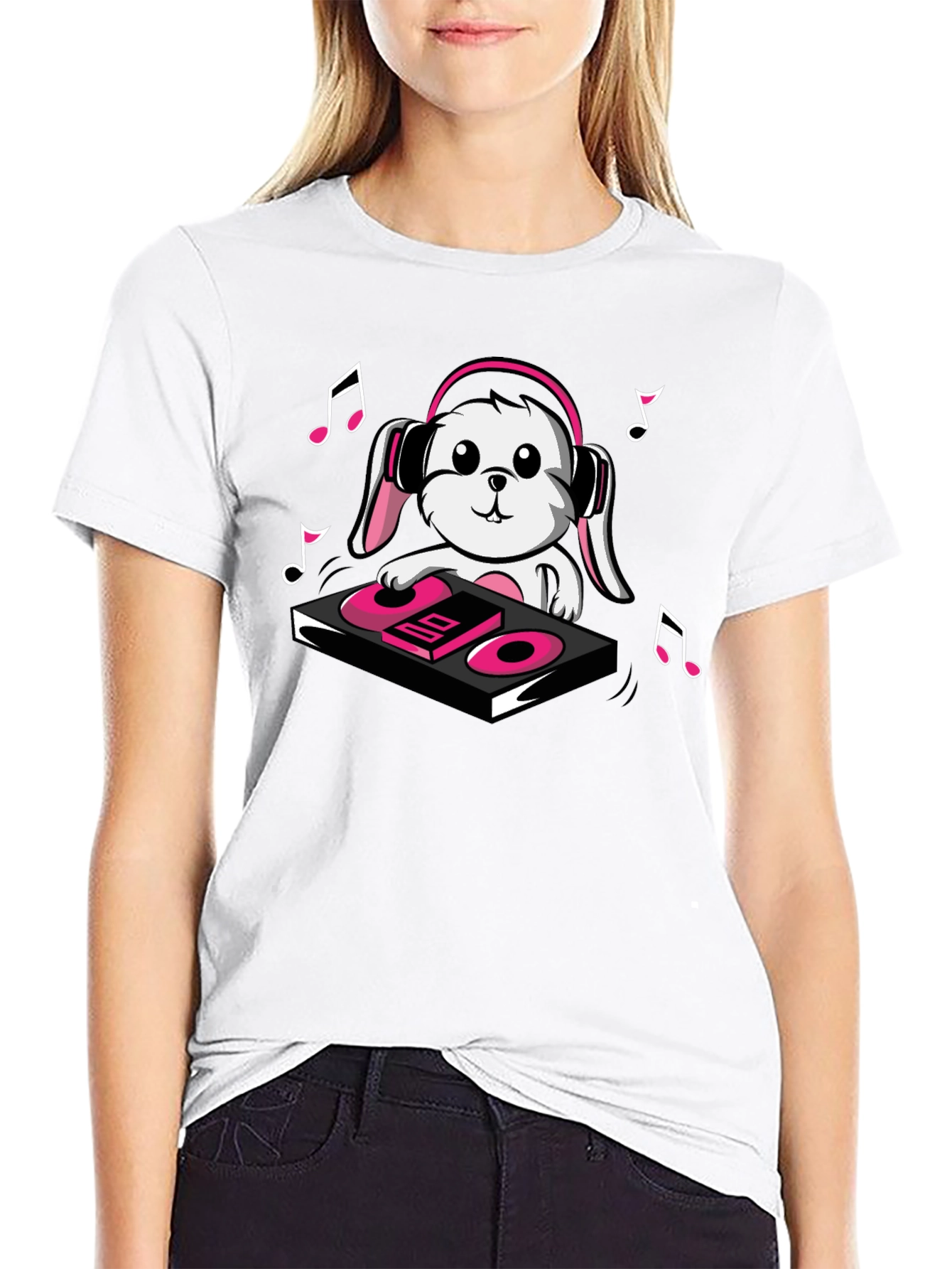 DJ Bunny T-Shirt - Black Cotton Graphic Tee