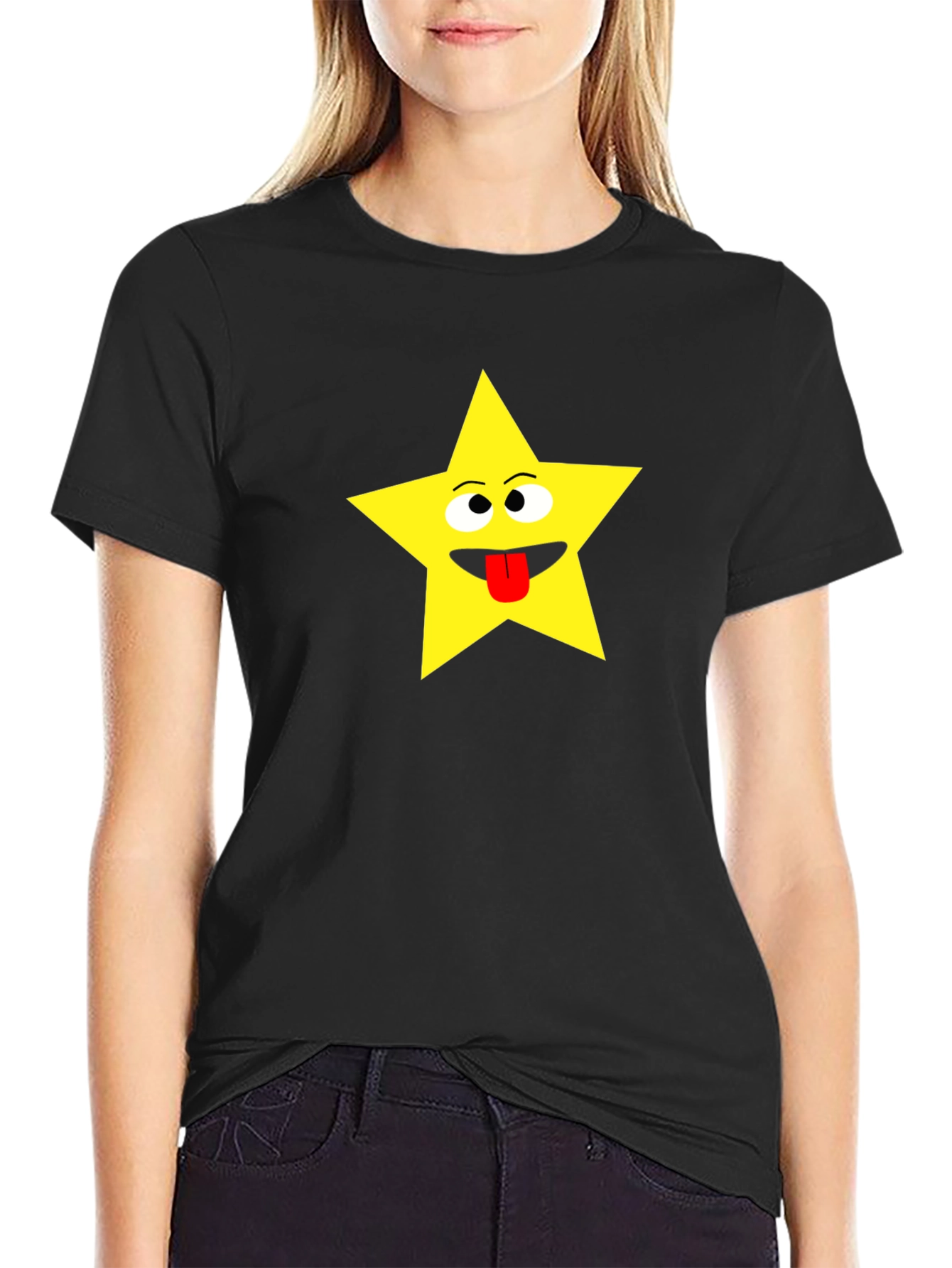 Funny Star Face Black T-Shirt