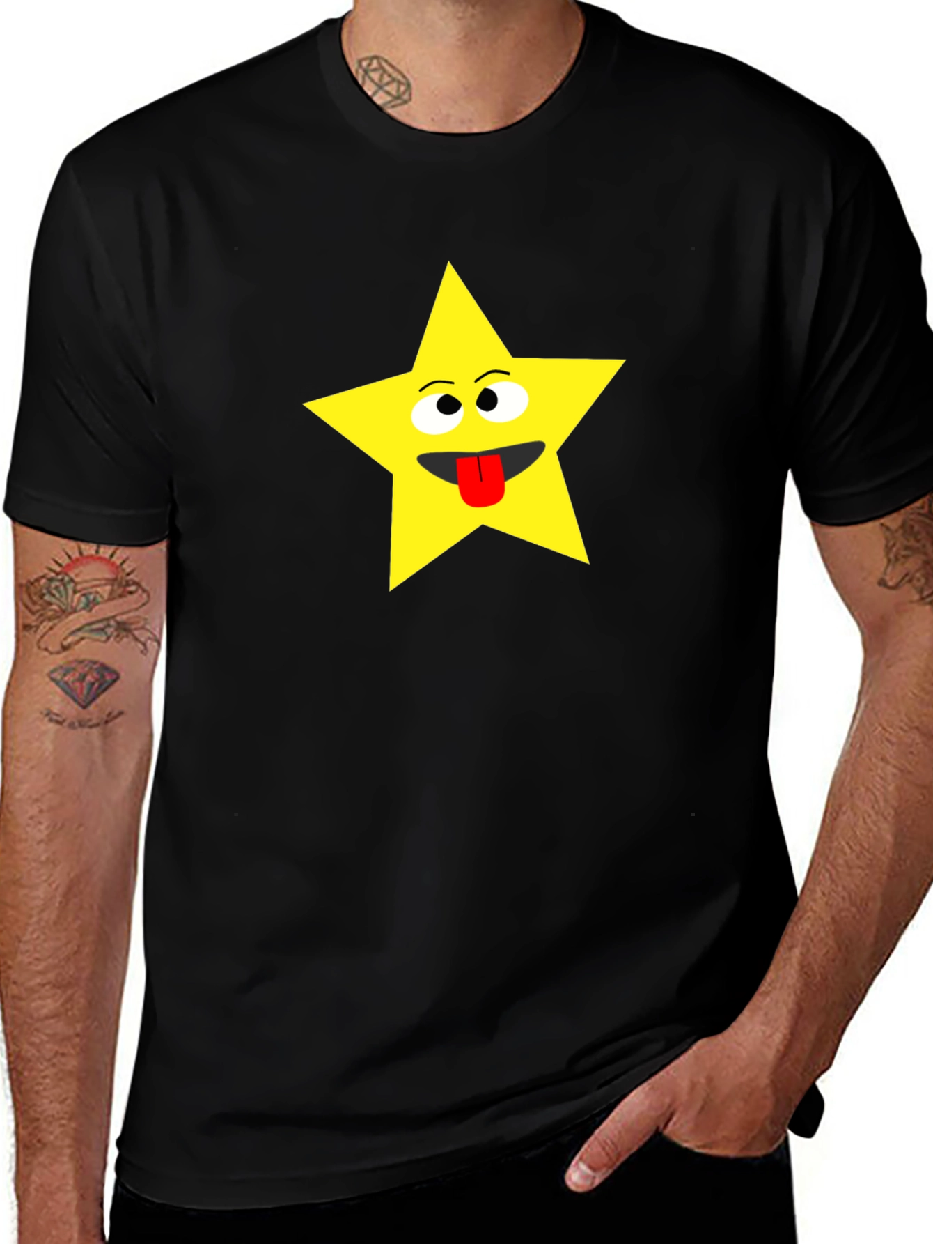 Funny Star Face Black T-Shirt