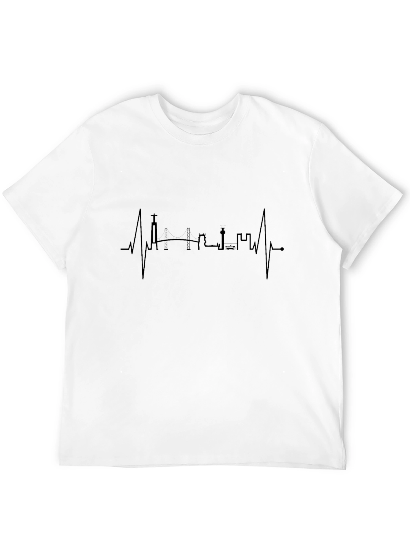 Lisbon Skyline Heartbeat T-Shirt - Black