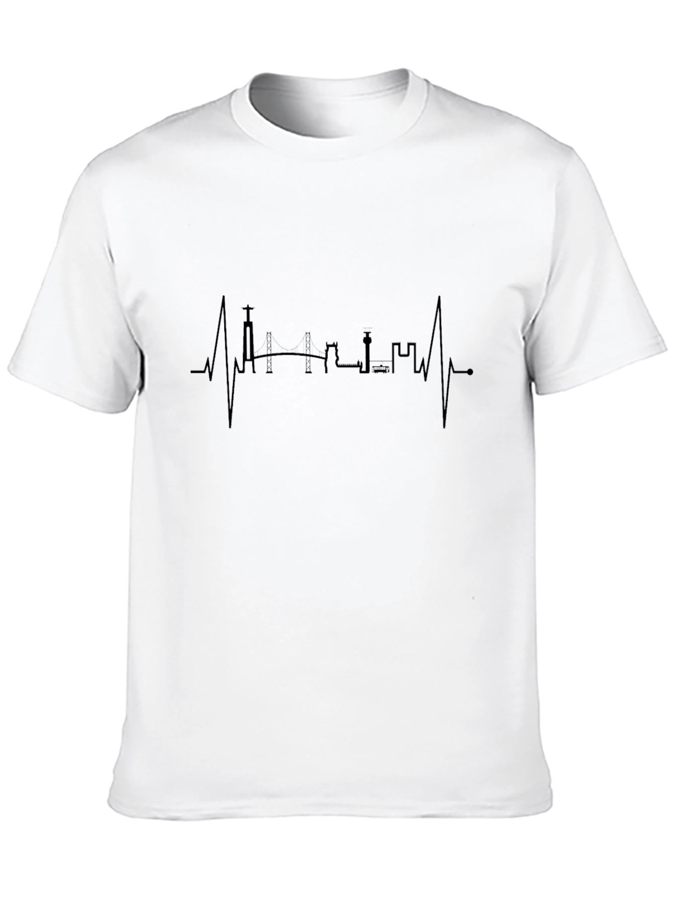 Lisbon Skyline Heartbeat T-Shirt - Black
