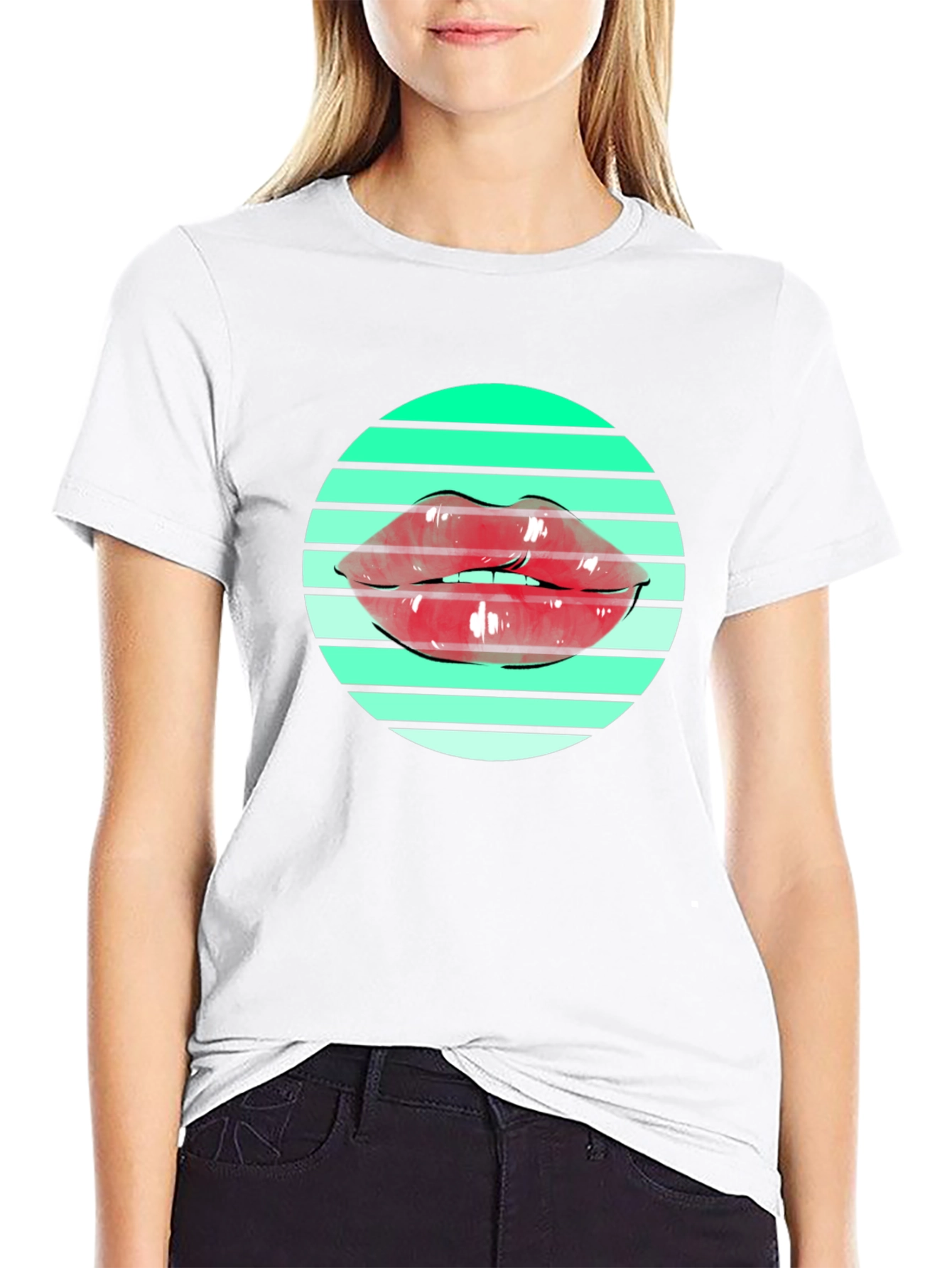 Lips Graphic Print Black T-Shirt