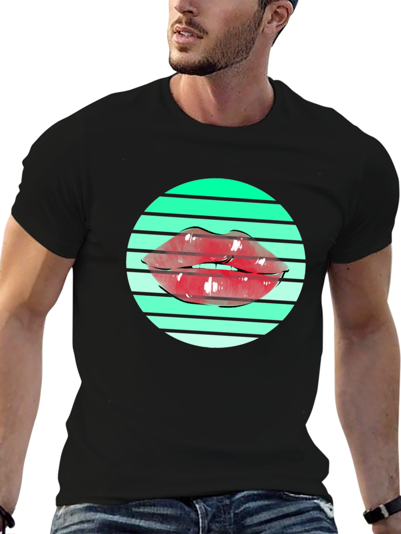 Lips Graphic Print Black T-Shirt
