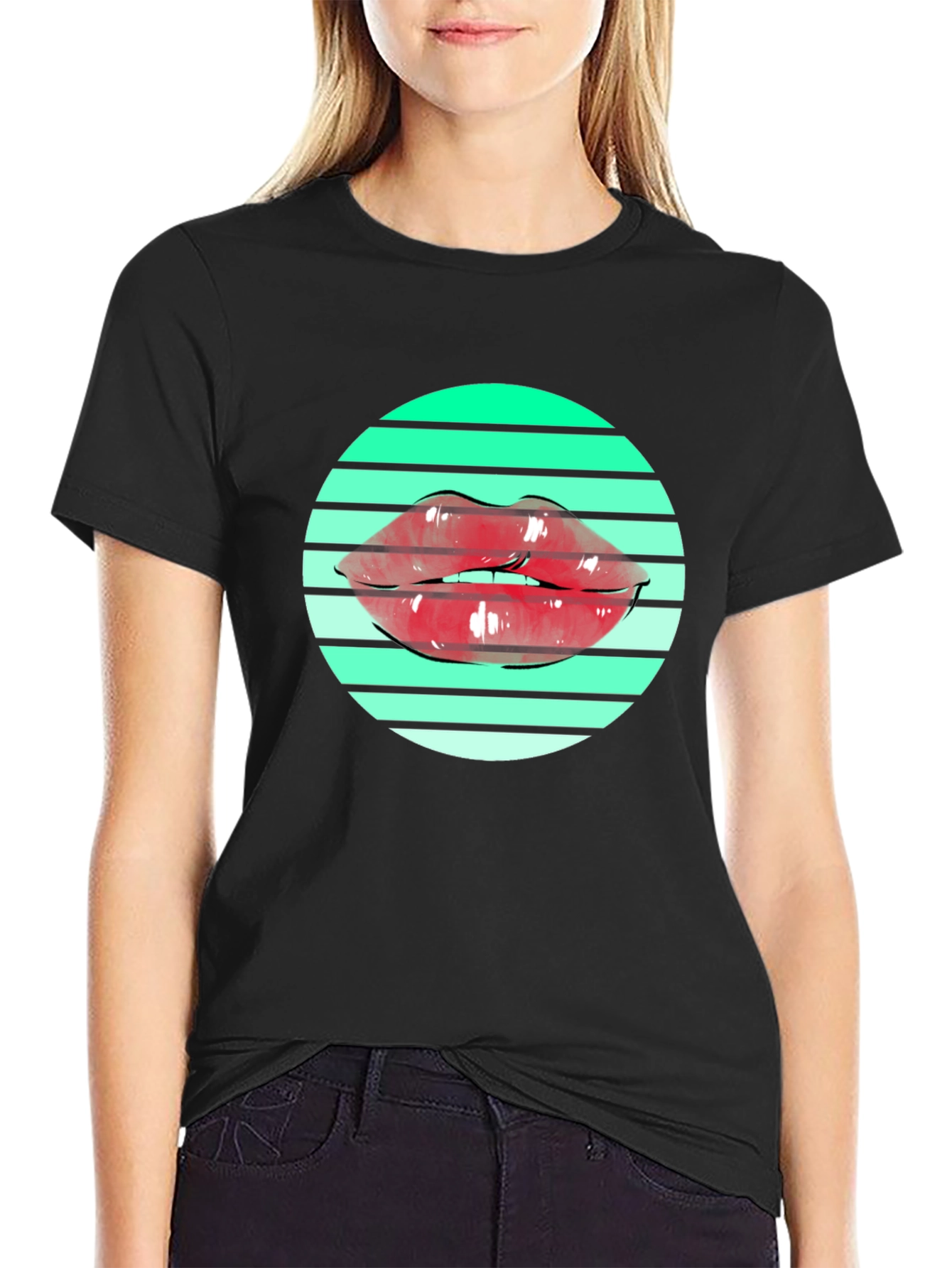 Lips Graphic Print Black T-Shirt