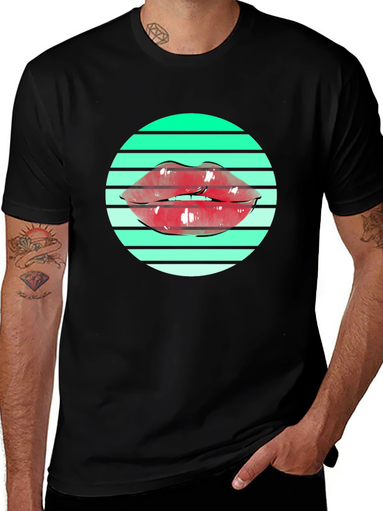 Lips Graphic Print Black T-Shirt