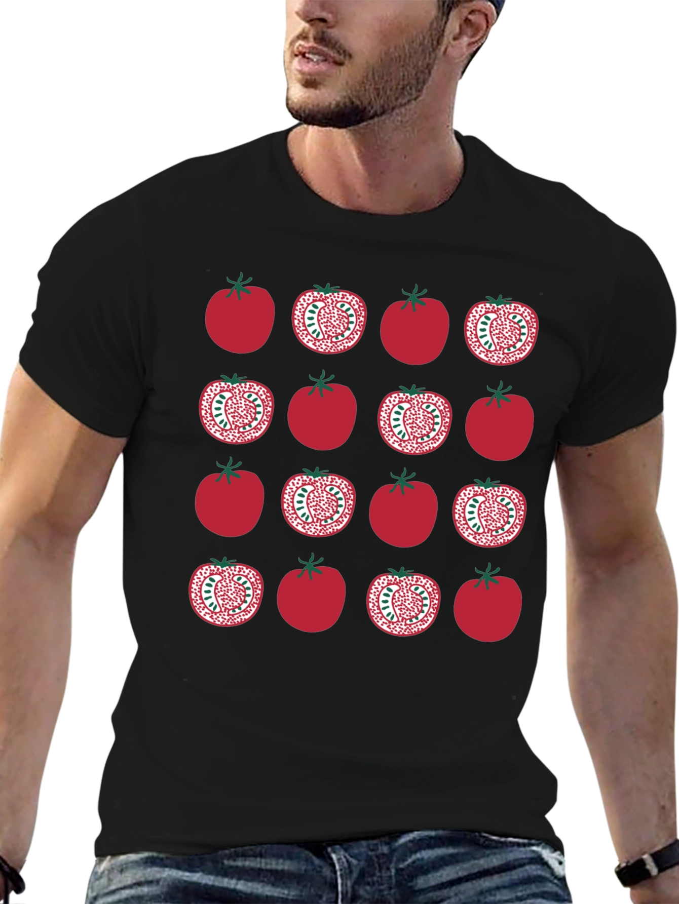 Tomato Pattern Black T-Shirt