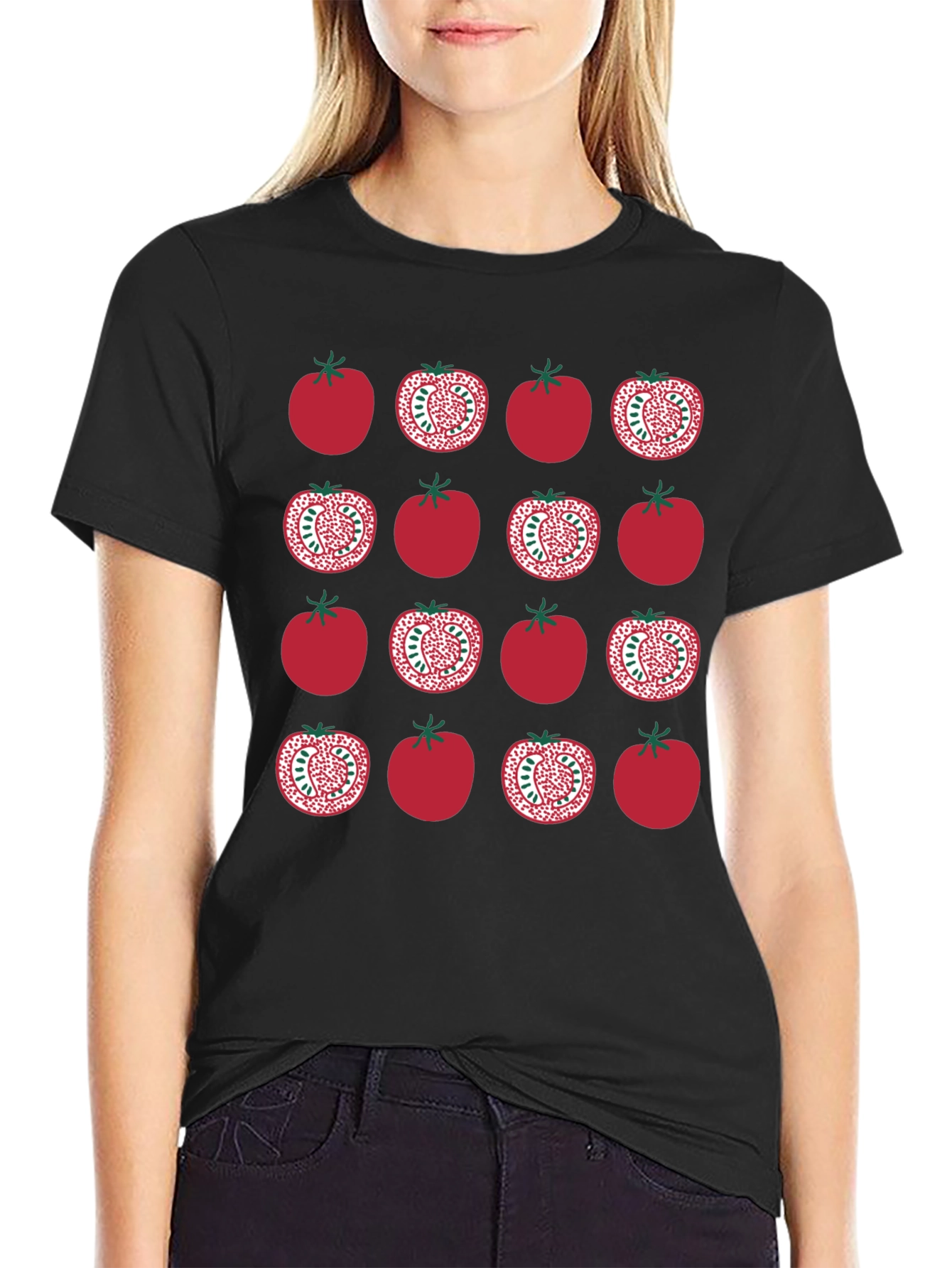 Tomato Pattern Black T-Shirt