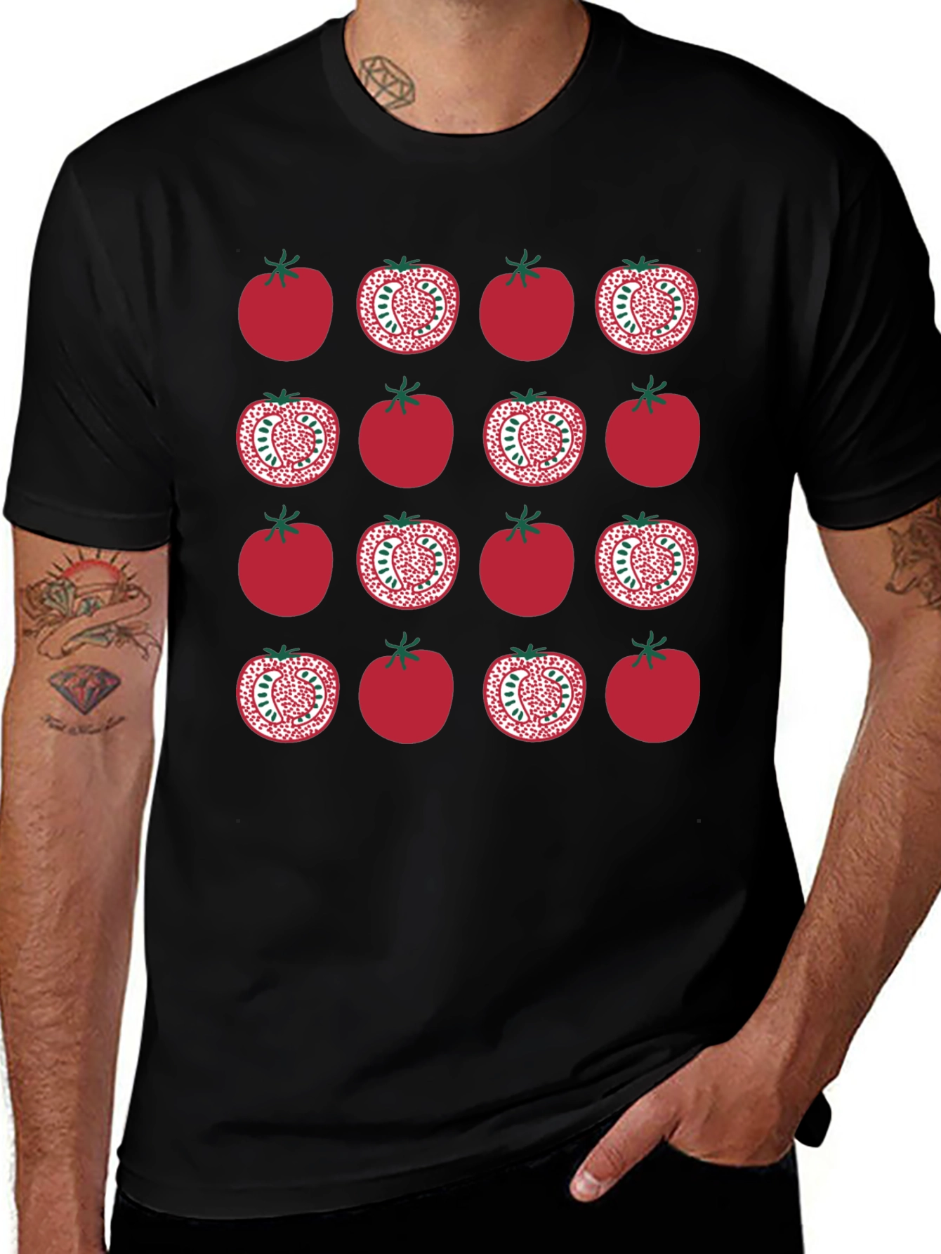Tomato Pattern Black T-Shirt