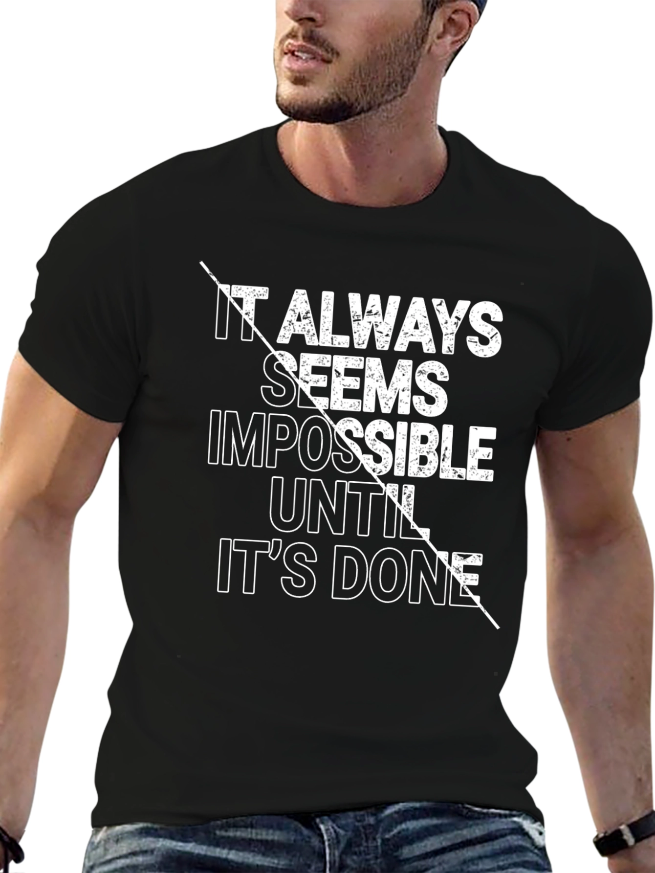 Motivational Black T-Shirt: Impossible Until Done