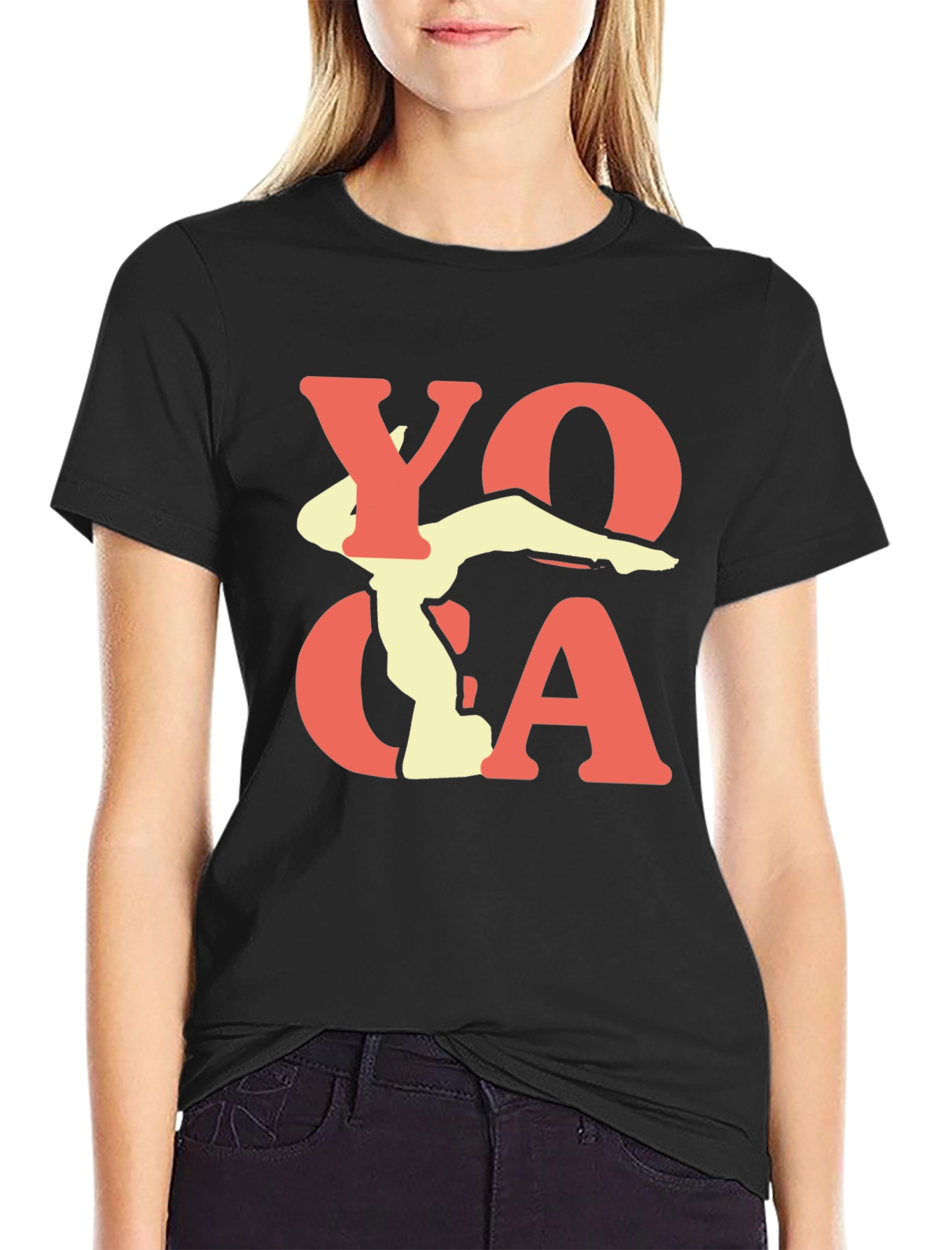 Yoga Pose Graphic Print Black T-Shirt