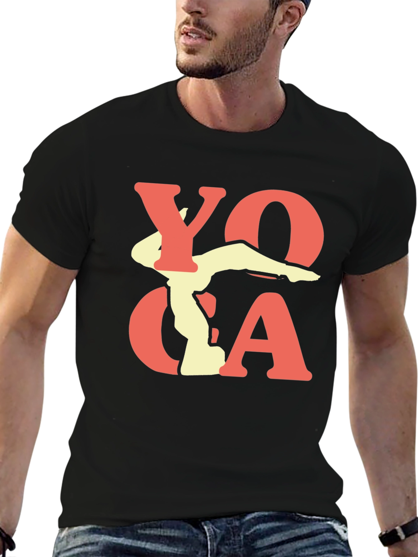 Yoga Pose Graphic Print Black T-Shirt