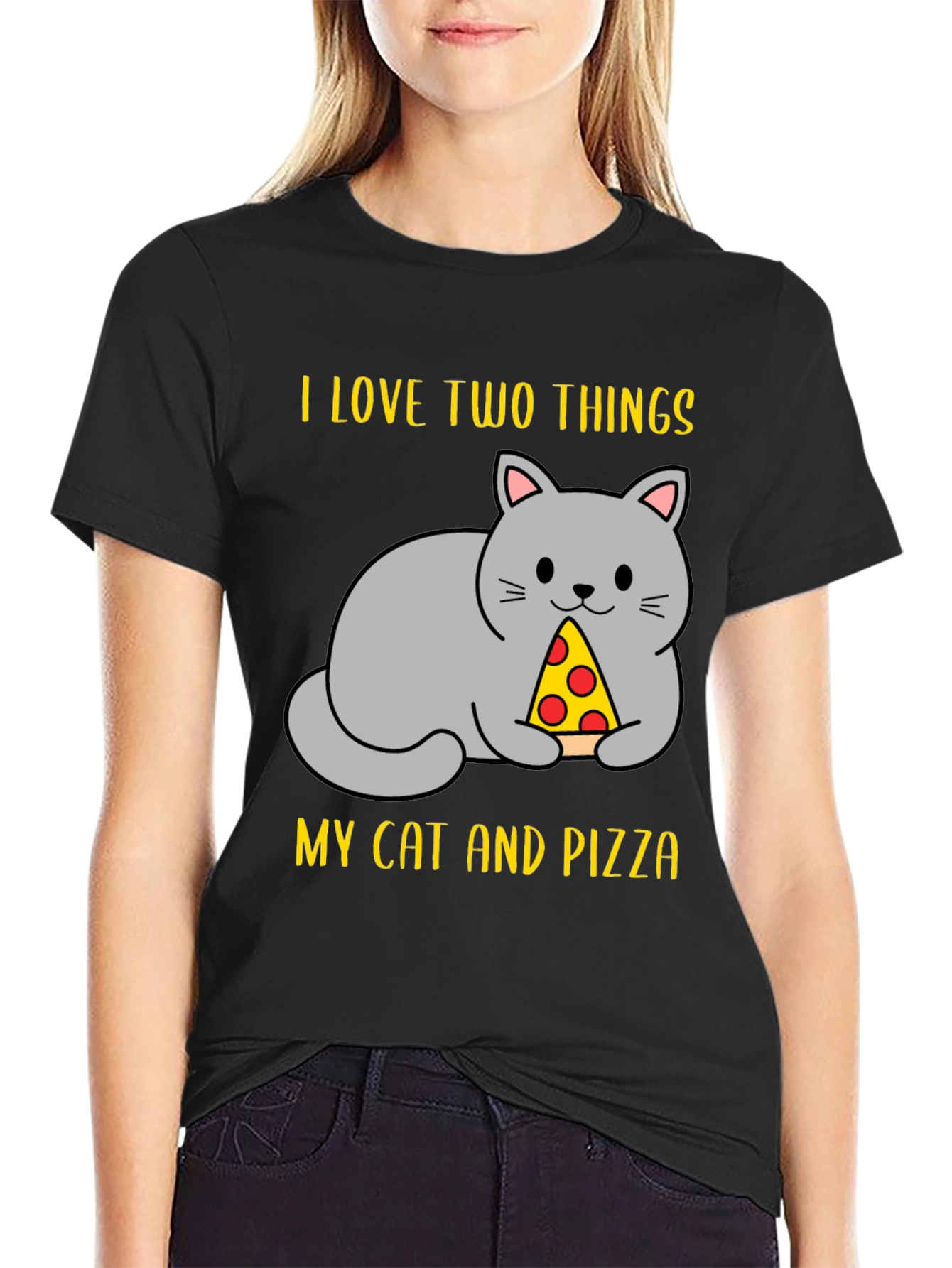 Funny Cat & Pizza T-Shirt