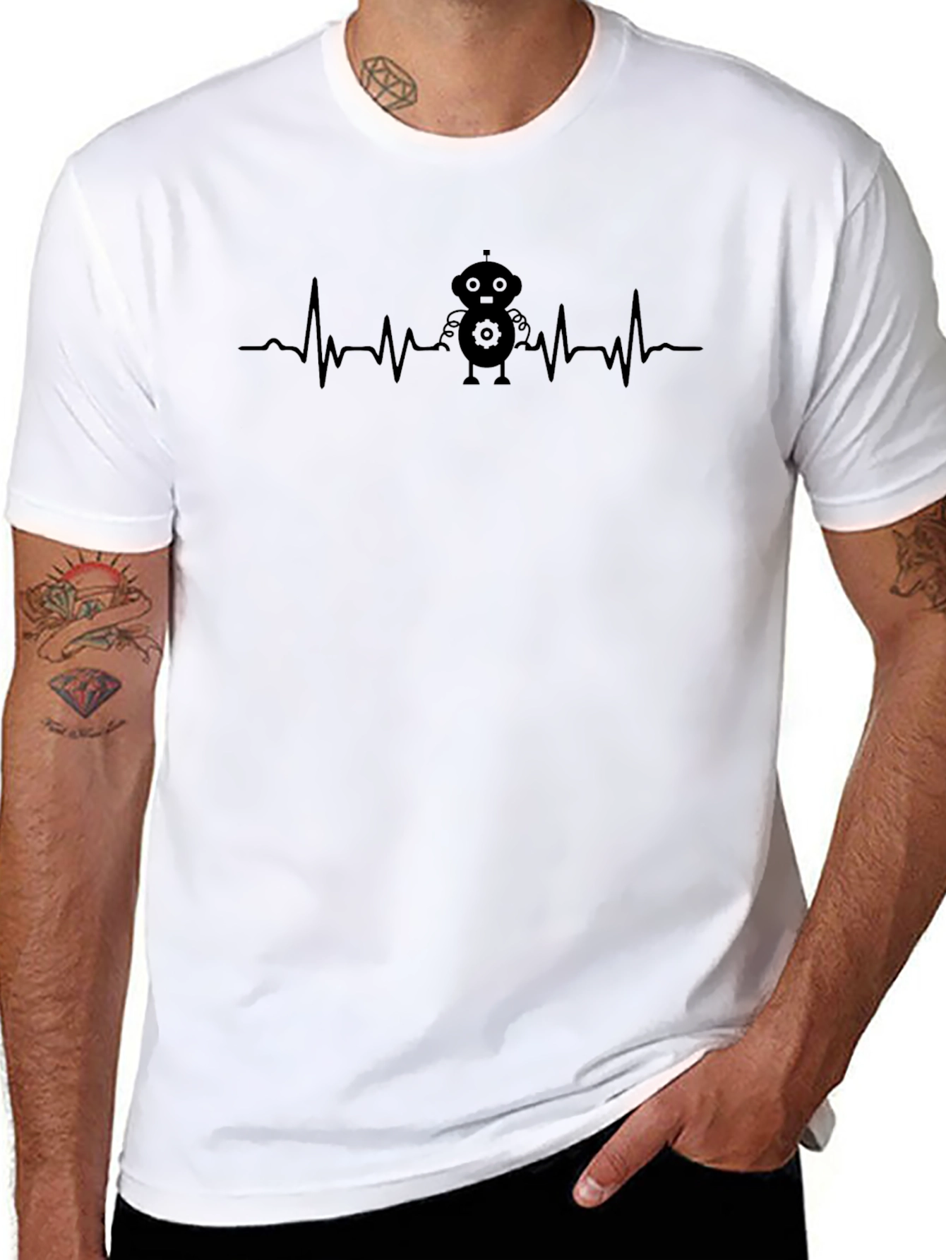 Robot Heartbeat Graphic Tee - Mens Black T-Shirt