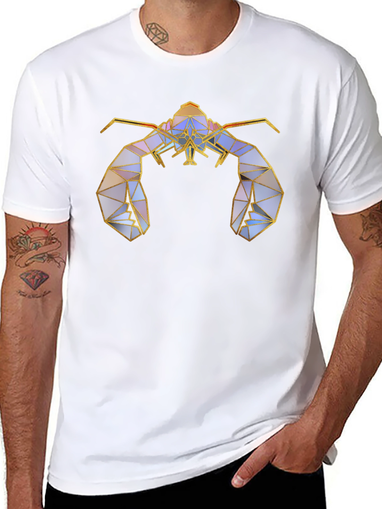 Geometric Lobster Graphic Tee - Stylish Black T-Shirt