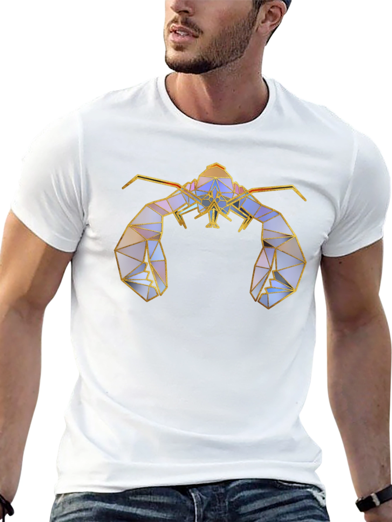 Geometric Lobster Graphic Tee - Stylish Black T-Shirt
