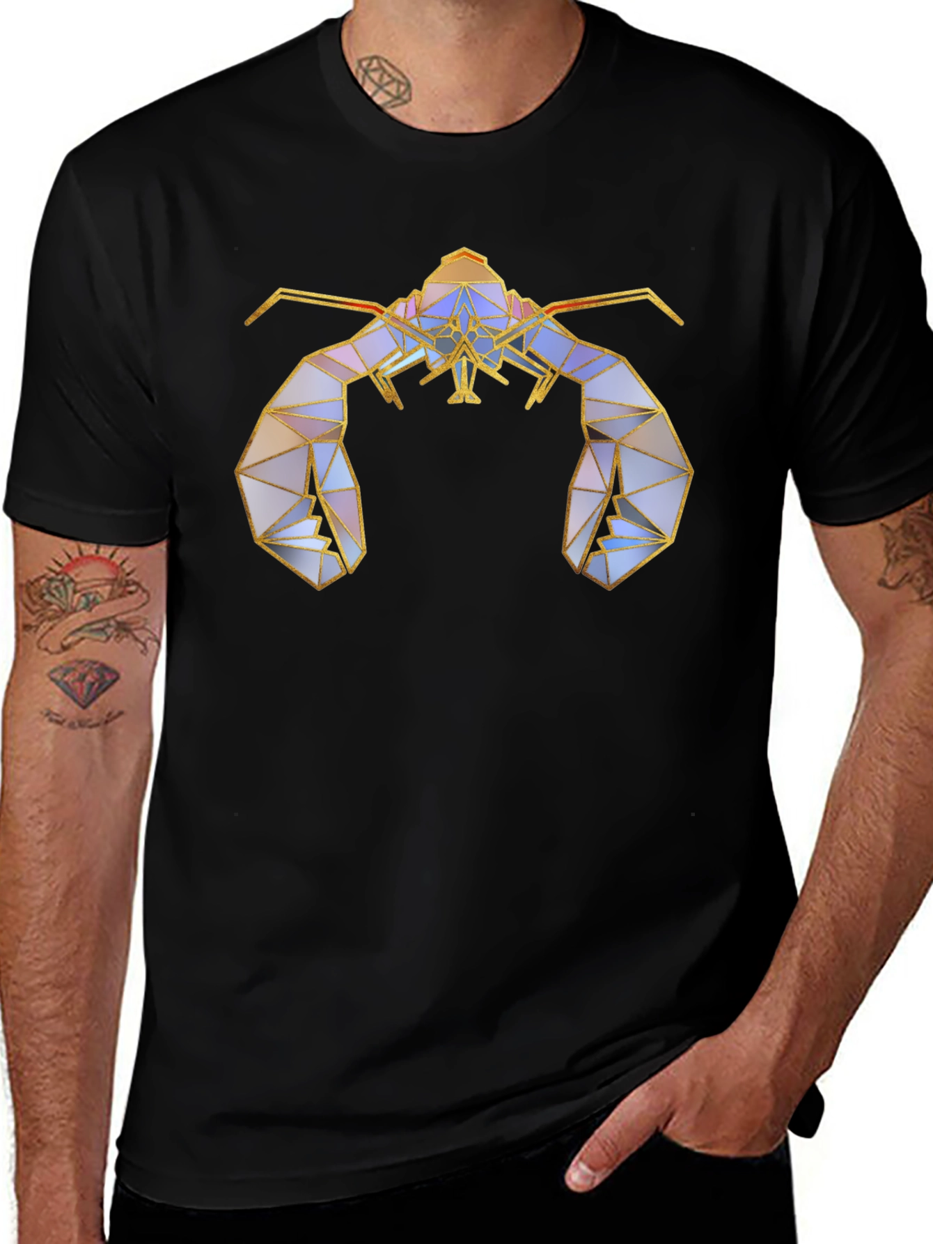 Geometric Lobster Graphic Tee - Stylish Black T-Shirt