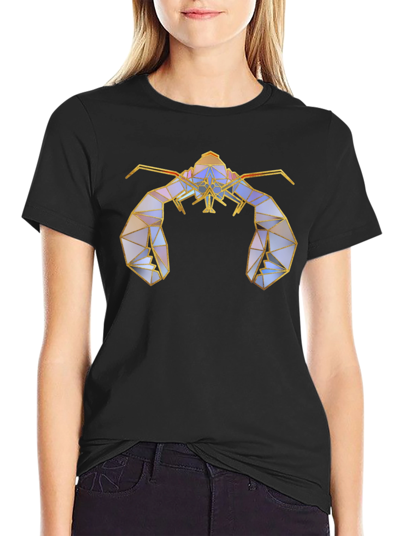 Geometric Lobster Graphic Tee - Stylish Black T-Shirt