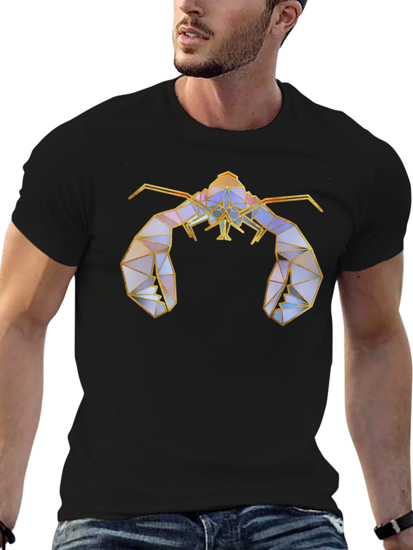 Geometric Lobster Graphic Tee - Stylish Black T-Shirt
