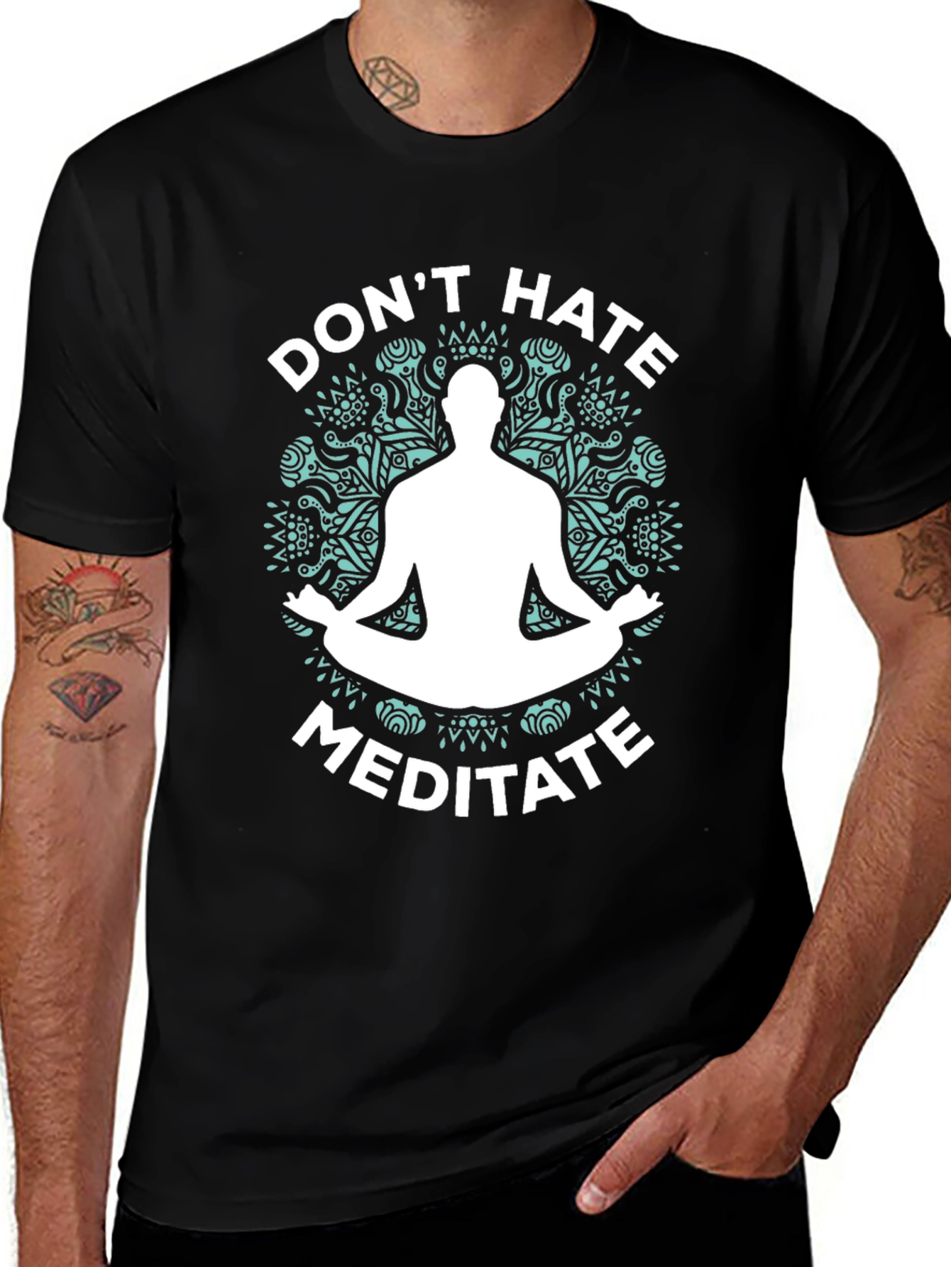 Dont Hate Meditate Black Graphic T-Shirt