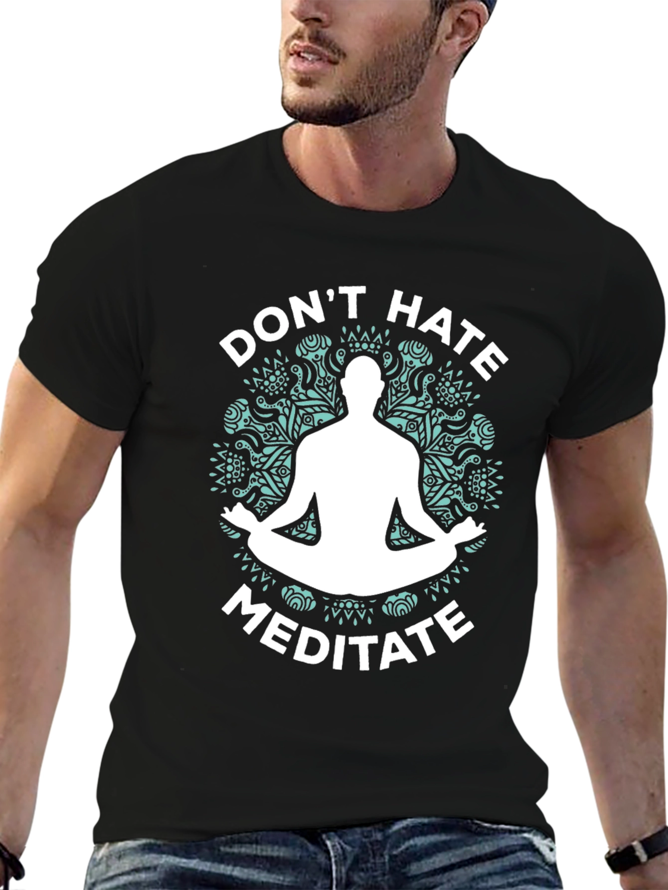 Dont Hate Meditate Black Graphic T-Shirt