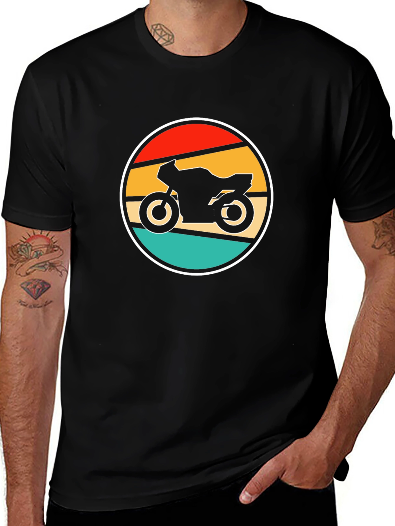 Retro Motorcycle Graphic T-Shirt - Black