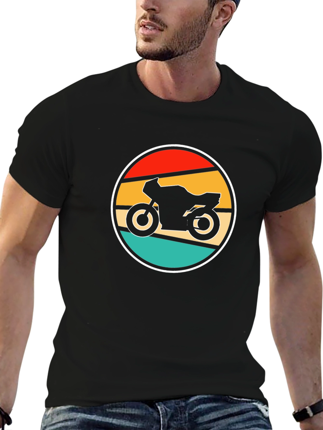 Retro Motorcycle Graphic T-Shirt - Black