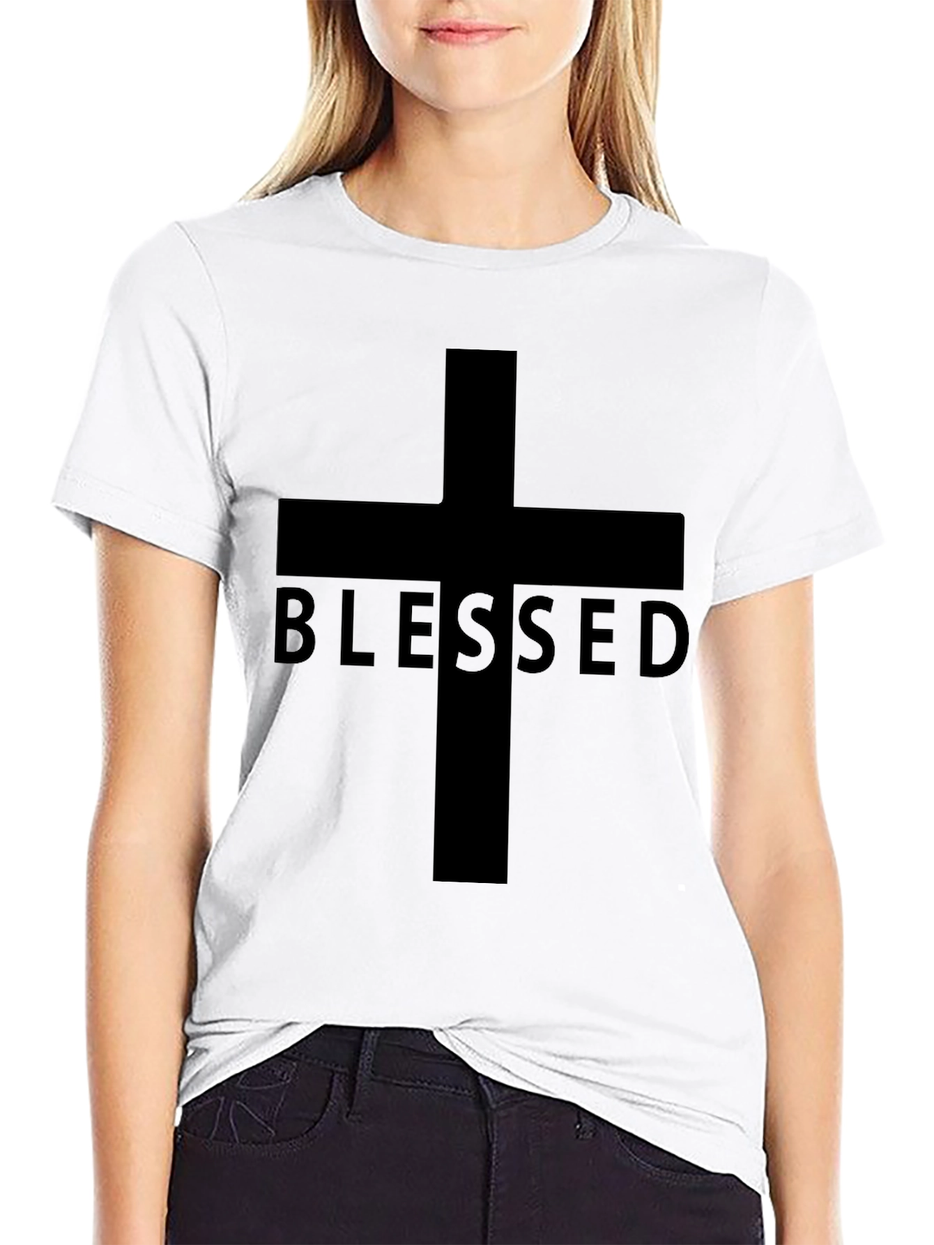 Blessed Cross Graphic Tee - Black Christian T-Shirt