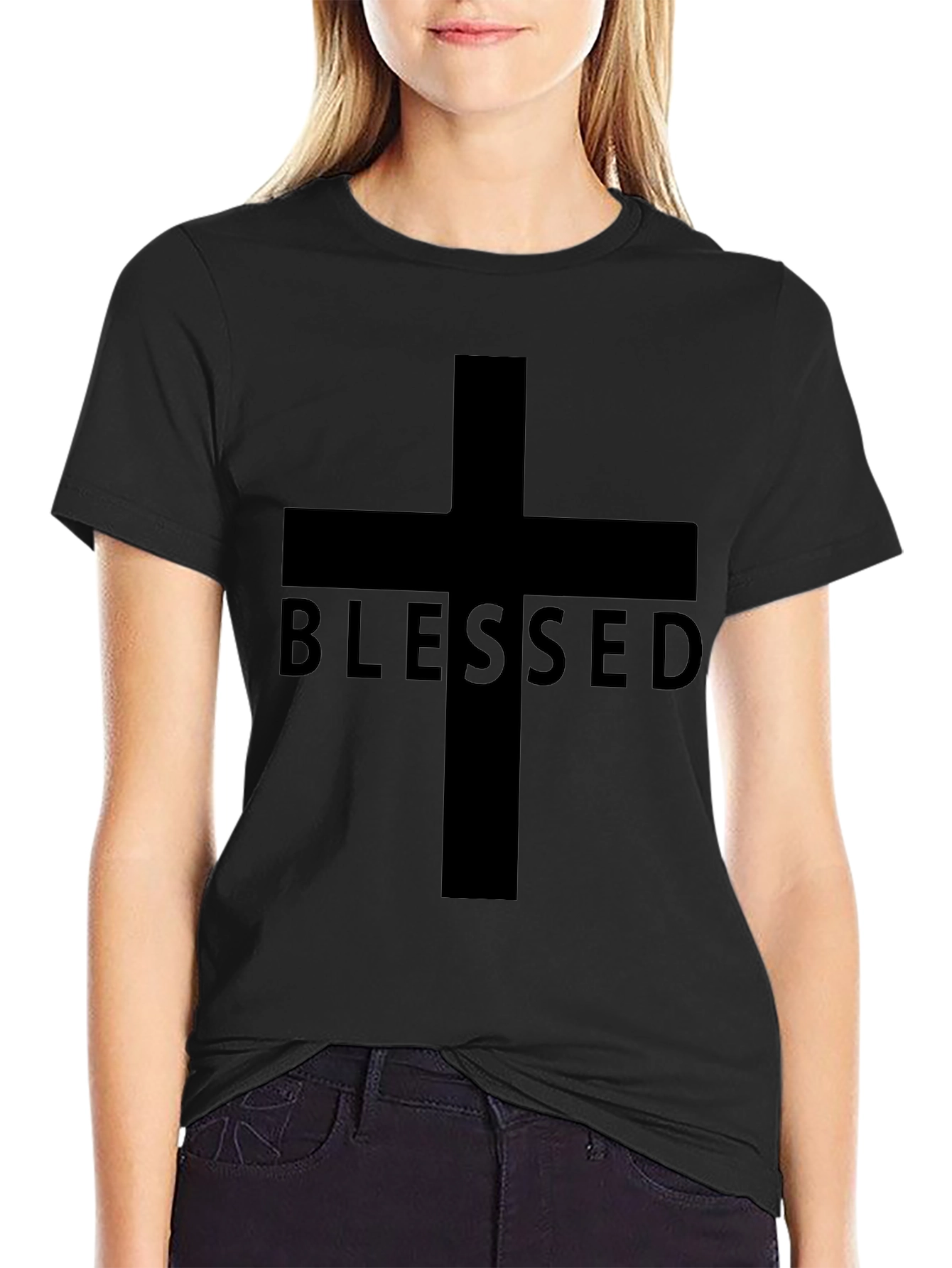 Blessed Cross Graphic Tee - Black Christian T-Shirt